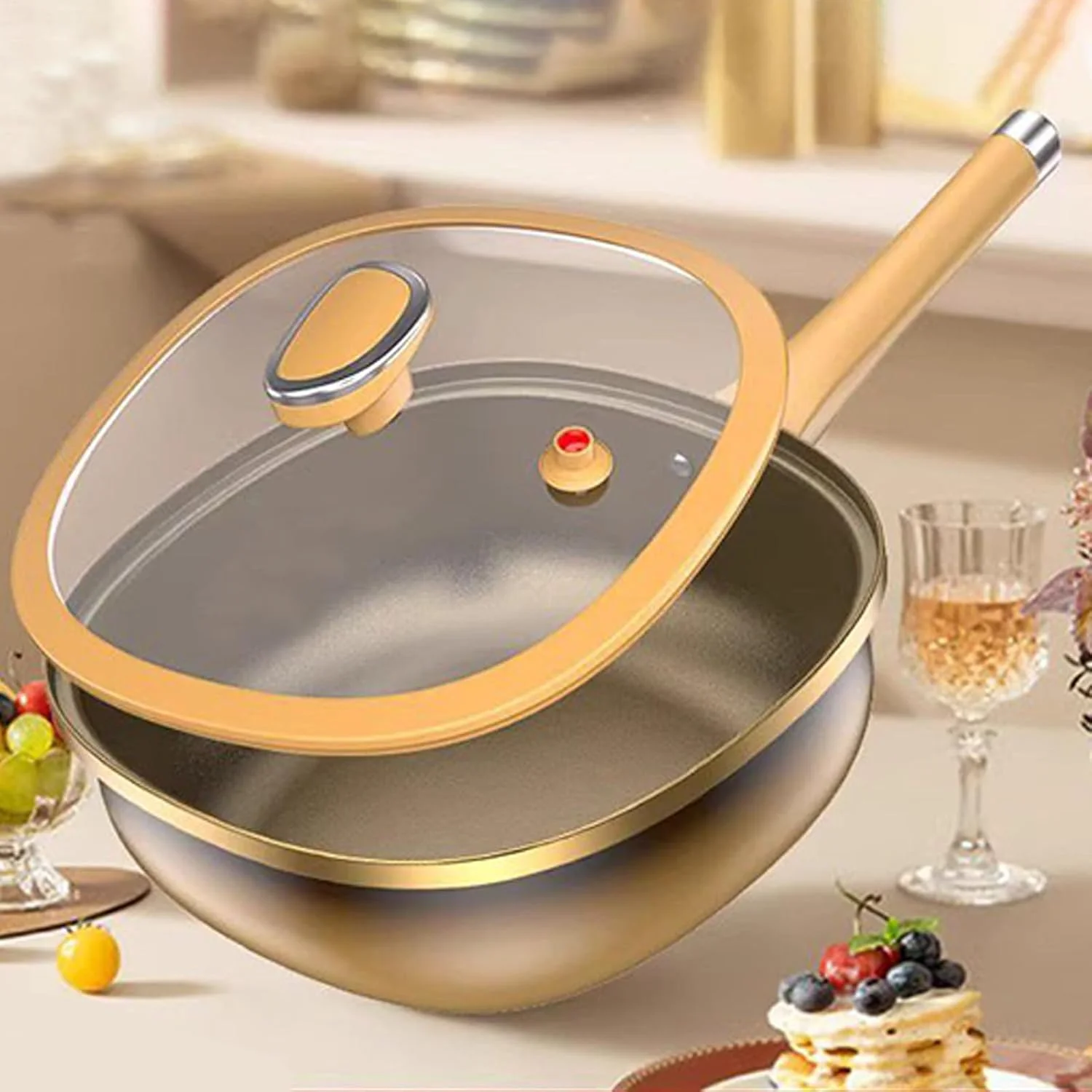 تابه سرخ کردنی | تابه نچسب با درب | تابه آشپزی برای اجاق القایی برقی، خانه، رستوران، آپارتمان، کمپینگ، کباب کردن، پخت و پز