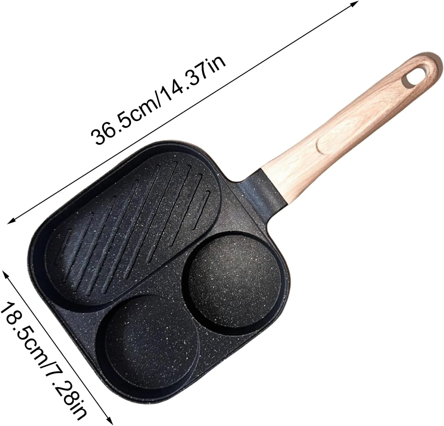 تابه گریل صبحانه - تابه نچسب تقسیم شده، تابه پخت و پز 3 قسمتی برای اجاق گاز القایی برقی، مناسب برای آشپزخانه منزل، کباب پز، رستوران، همبرگر، استیک، ساندویچ، بیکن و برانچ