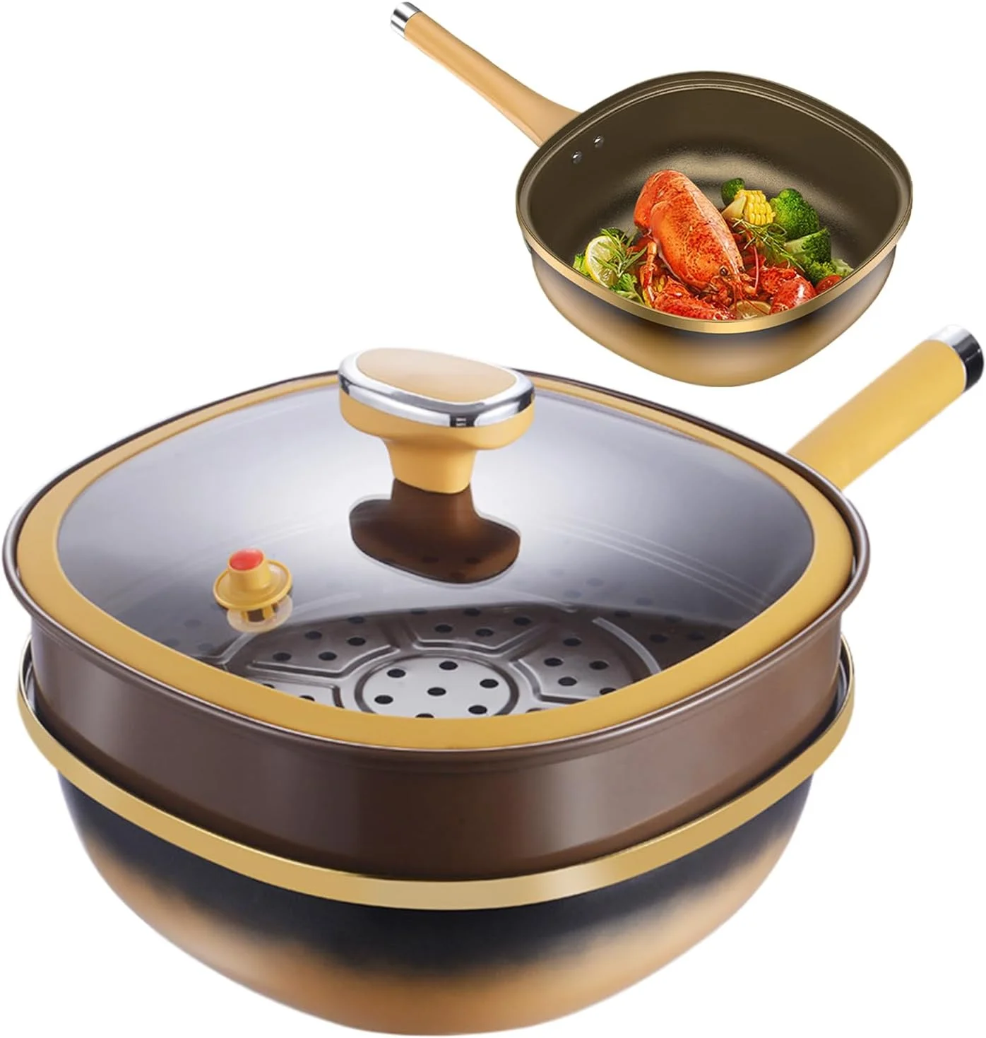 Fry Pan - Titanium Alloy Non Stick Skillet Cooking Pan | Deep Skillet Pots with Lid Kitchen Accessories for Home Cooking Eggs Pancake Baking Electric Induction Cooktop Camping