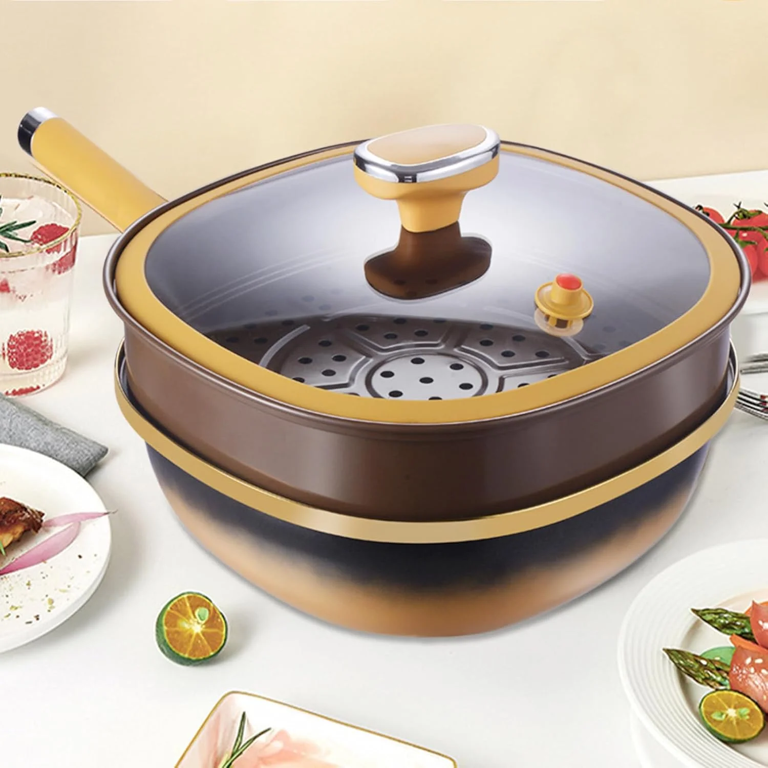 Fry Pan - Titanium Alloy Non Stick Skillet Cooking Pan | Deep Skillet Pots with Lid Kitchen Accessories for Home Cooking Eggs Pancake Baking Electric Induction Cooktop Camping