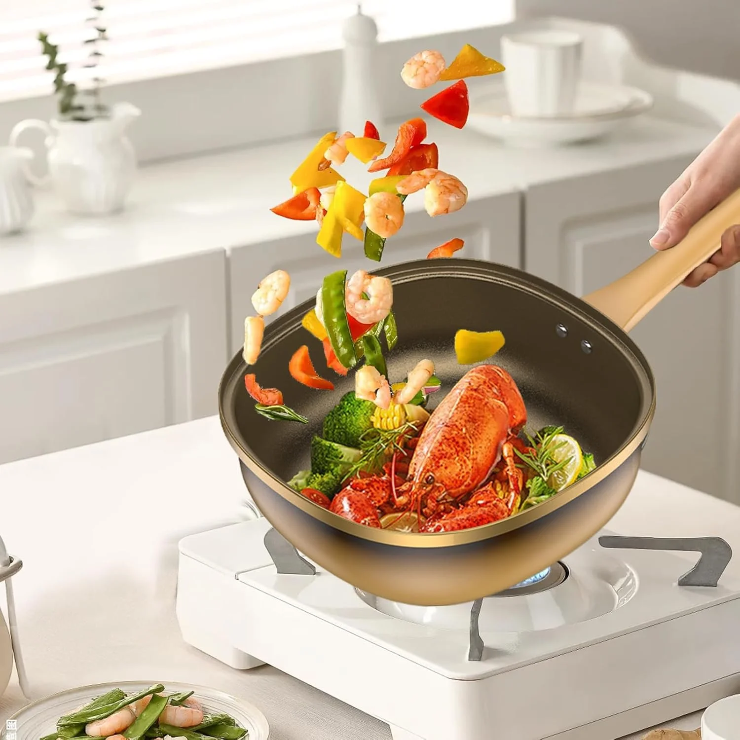 Fry Pan - Titanium Alloy Non Stick Skillet Cooking Pan | Deep Skillet Pots with Lid Kitchen Accessories for Home Cooking Eggs Pancake Baking Electric Induction Cooktop Camping