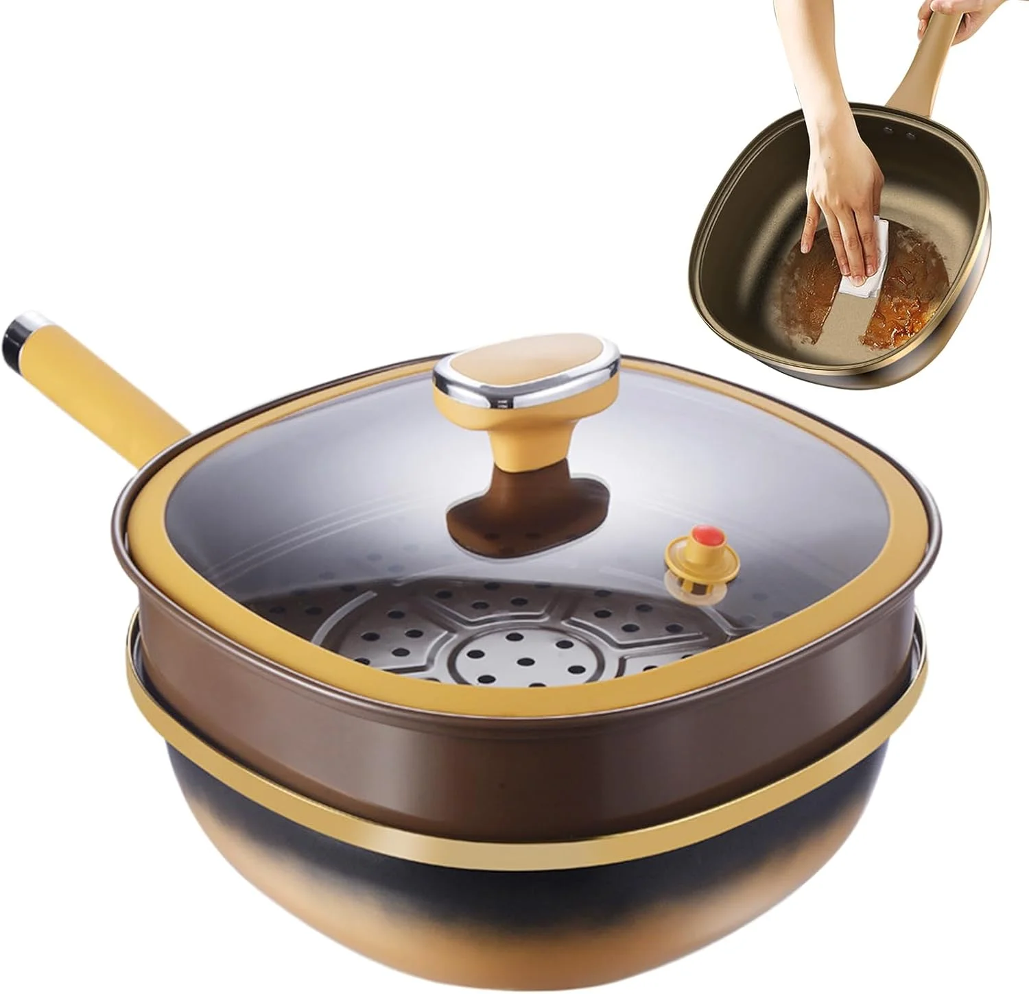 Fry Pan - Titanium Alloy Non Stick Skillet Cooking Pan | Deep Skillet Pots with Lid Kitchen Accessories for Home Cooking Eggs Pancake Baking Electric Induction Cooktop Camping