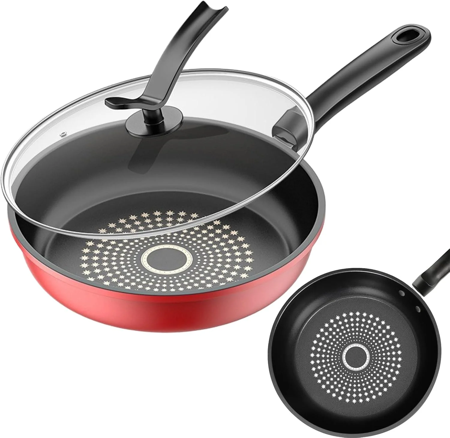 تابه استیک نچسب، تابه نچسب القایی با درب | تابه پخت و پز با دسته راحت، لوازم جانبی آشپزخانه برای استیک شام، پنکیک، اسنک، املت