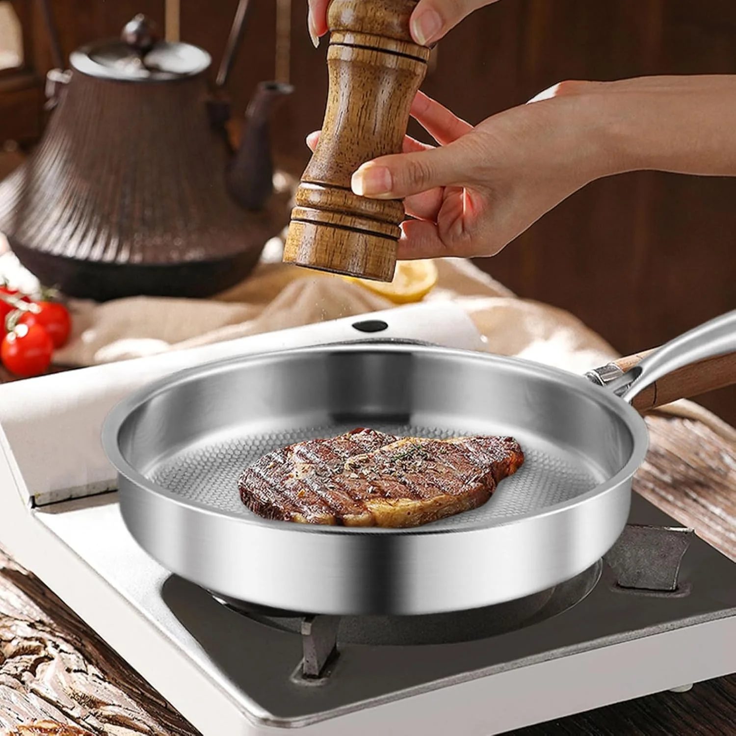 تابه های سرخ کردنی نچسب | تابه نچسب برای پخت و پز - قابلمه تابه ای با درب برای آشپزخانه، مناسب اجاق گازهای القایی، گریل، اجاق گاز، پخت تخم مرغ، املت، پنکیک، آپارتمان و رستوران