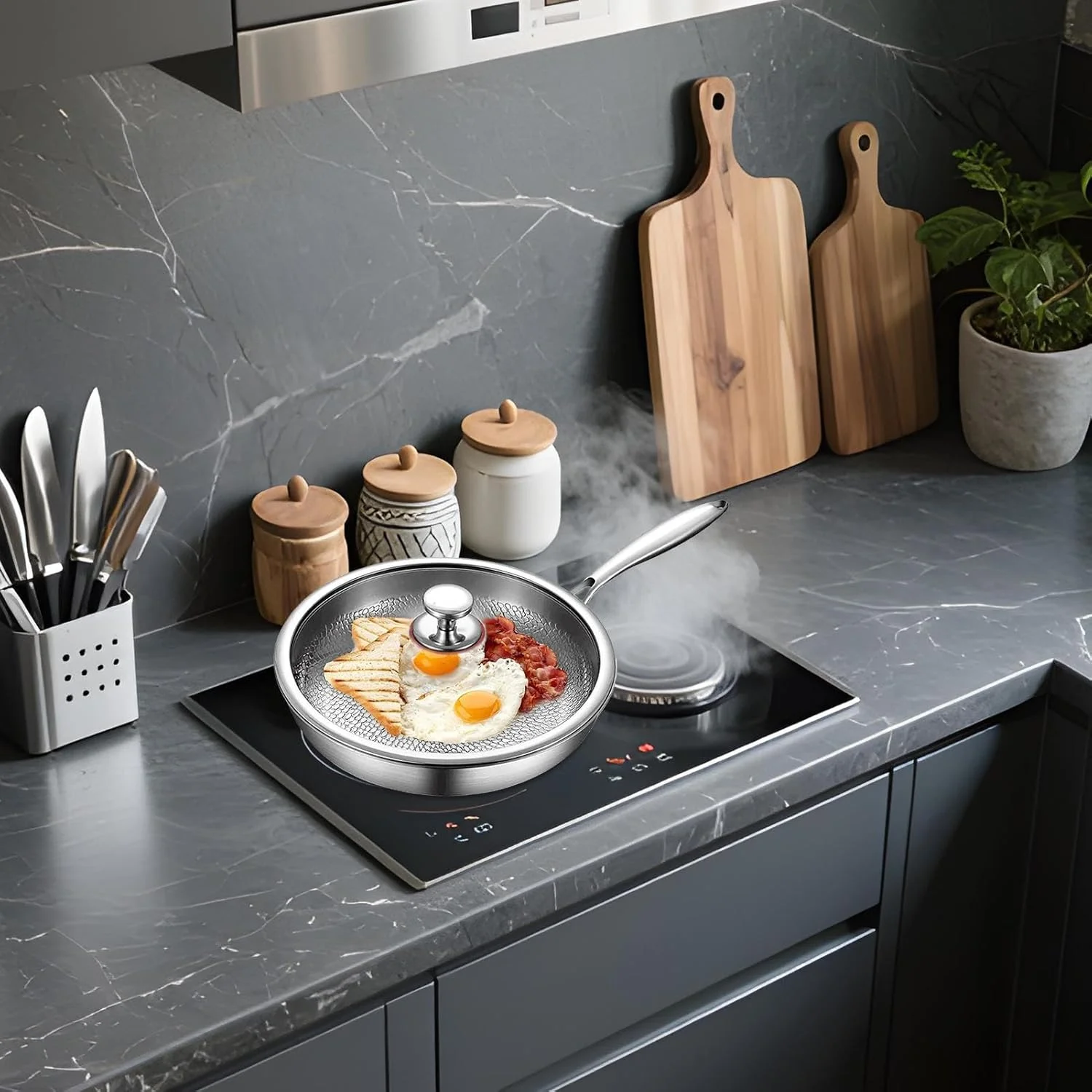 تابه تیتانیومی - تابه کمپینگ مناسب فضای باز - تابه نچسب با درب برای استفاده روزانه در کمپینگ، هتل، رستوران، آشپزخانه و آپارتمان