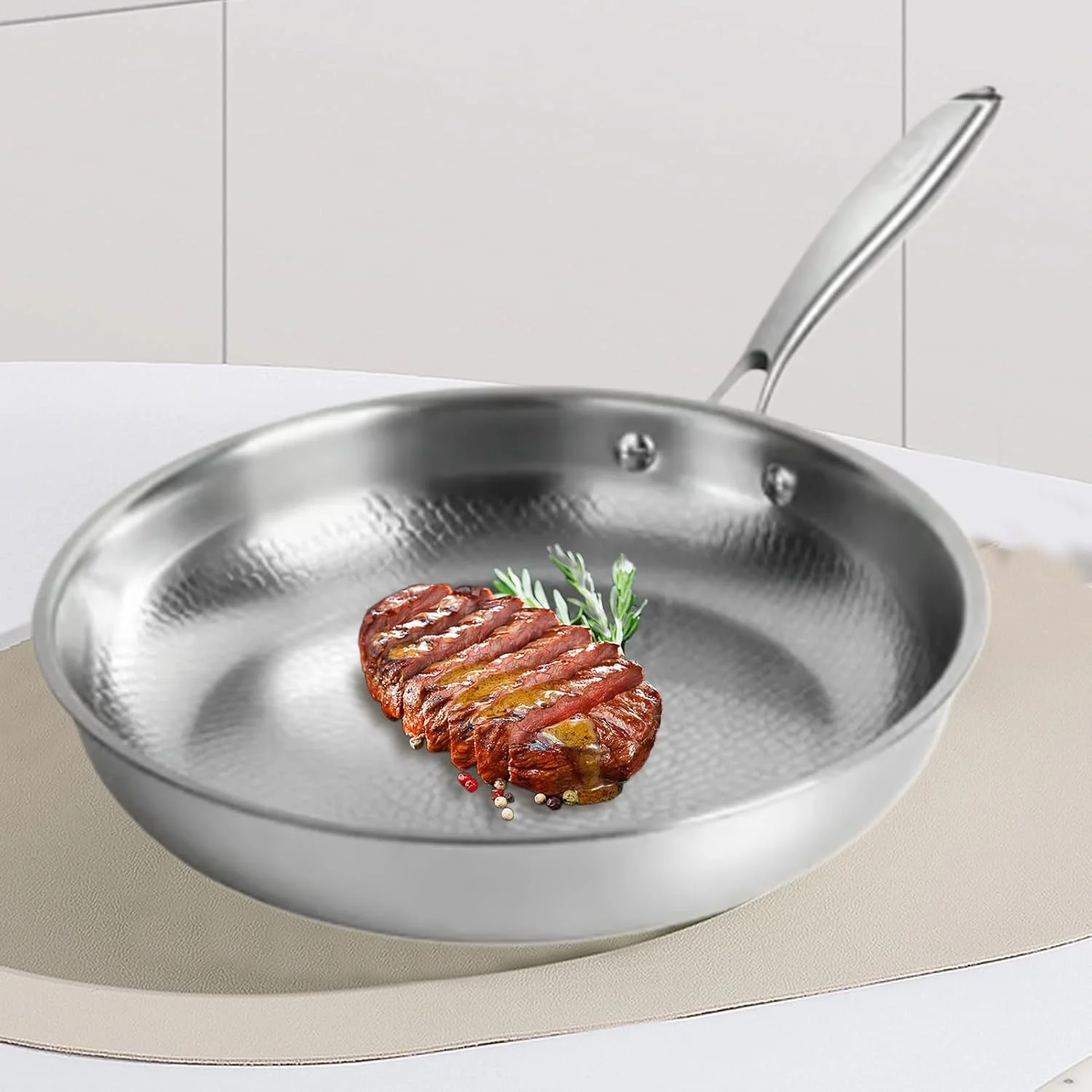 Non Stick Frying Pans | Scratch-Resistant Skillet - Titanium Hammered Kitchen Pans | for Stove Cooking Omelette Breakfast Eggs Fish Steak