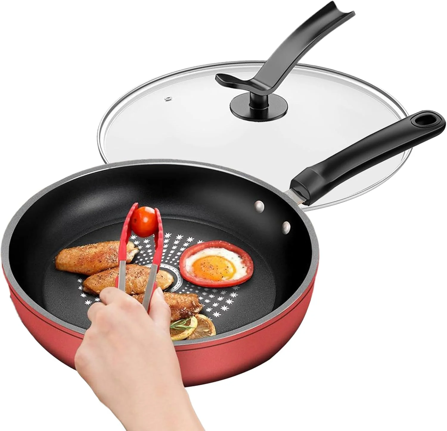 تابه استیک نچسب، تابه نچسب القایی با درب | تابه پخت و پز با دسته راحت، لوازم جانبی آشپزخانه برای استیک شام، پنکیک، اسنک، املت