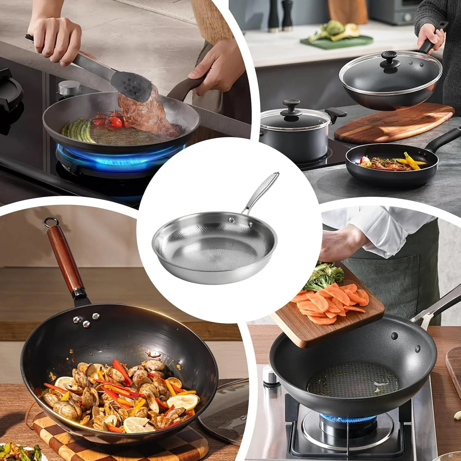 Non Stick Frying Pans | Scratch-Resistant Skillet - Titanium Hammered Kitchen Pans | for Stove Cooking Omelette Breakfast Eggs Fish Steak