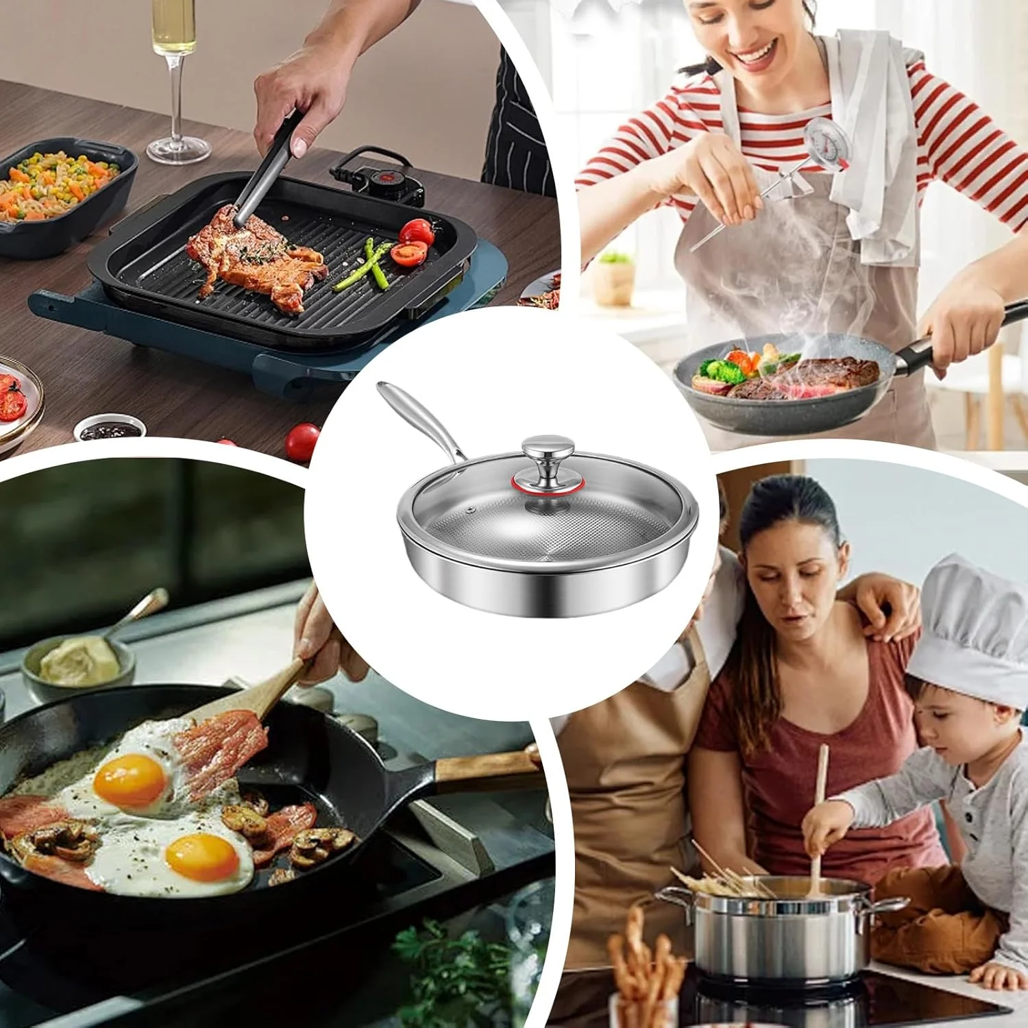 Fry Pan - Nonstick Frying Pan Skillet Titanium Alloy - Cookware Pots with Lid Kitchen Supplies for Home Apartment Restaurant Electric Induction Stove Grill Camping Pancake Omelette