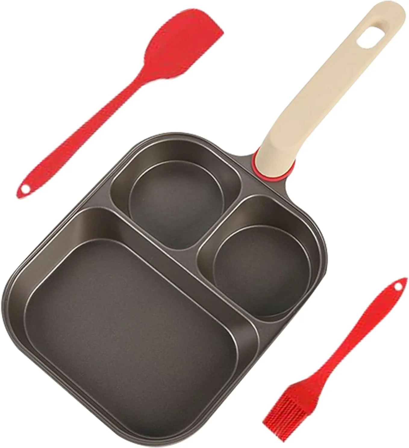 تابه نچسب تخم مرغ، تابه پنکیک صبحانه 3 فنجانی با کاردک و برس روغن | تابه تخم مرغ با دسته ارگونومیک برای پخت پنکیک، تهیه ساندویچ و آماده سازی وعده صبحگاهی مناسب برای سرآشپز و خانه