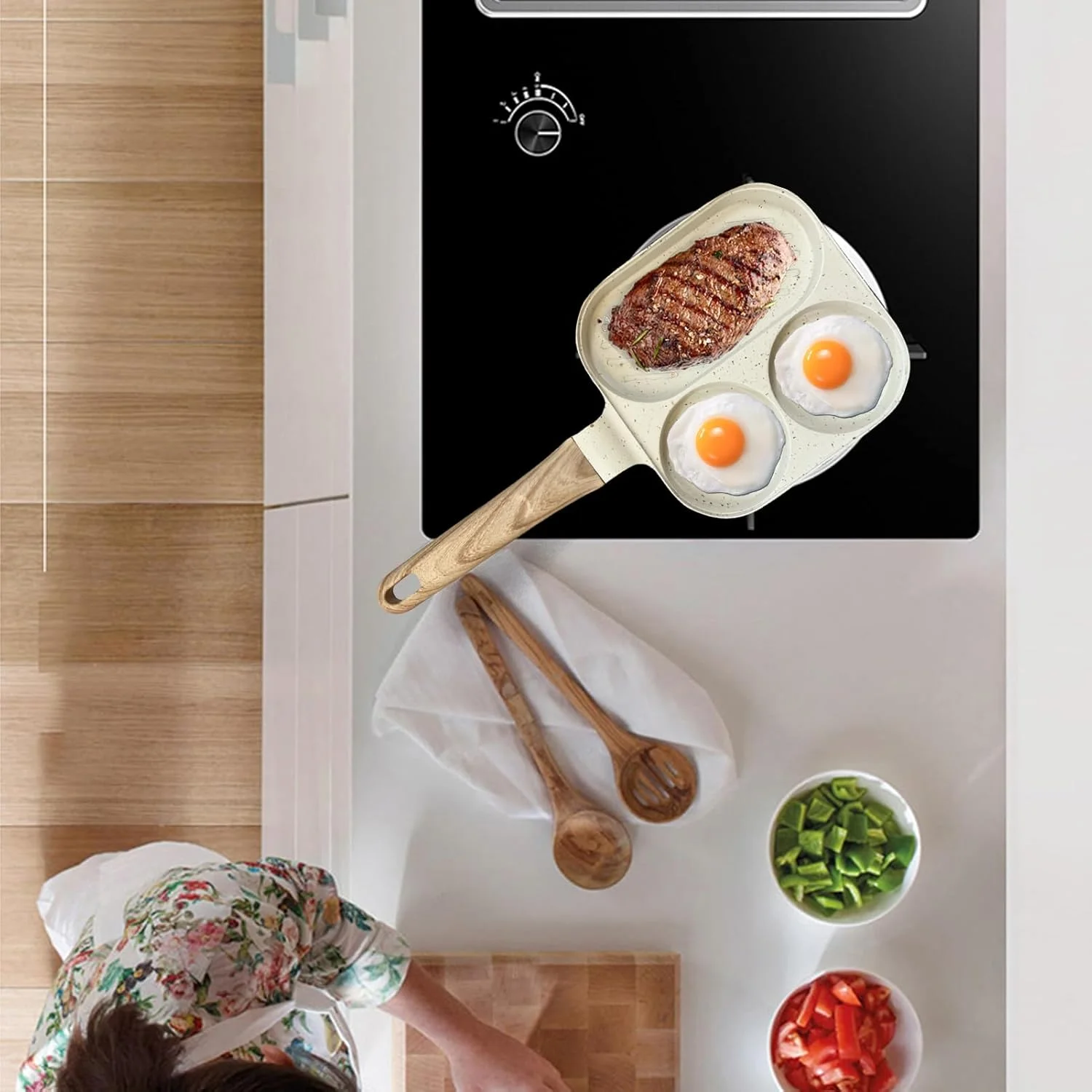 تابه تخم مرغ، تابه پنکیک، تابه نچسب - ظروف پخت و پز 3 قسمتی برای اجاق گاز القایی، برقی، آشپزخانه، رستوران، املت، پنکیک، همبرگر، بیکن تابه تخم مرغ، تابه پنکیک، تابه نچسب - ظروف پخت و پز 3 قسمتی برای اجاق گاز القایی، برقی، آشپزخانه، رستوران، املت، پنکیک، همبرگر، بیکن