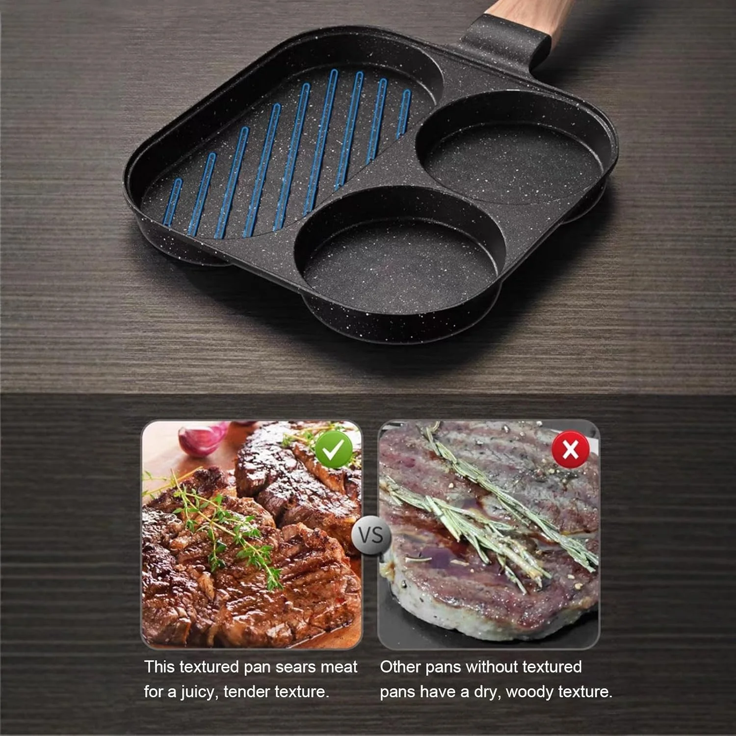 تابه گریل صبحانه | تابه نچسب تقسیم شده - لوازم آشپزخانه پخت و پز 3 قسمتی برای اجاق گاز برقی القایی رستوران گریل بیکن املت ساندویچ استیک