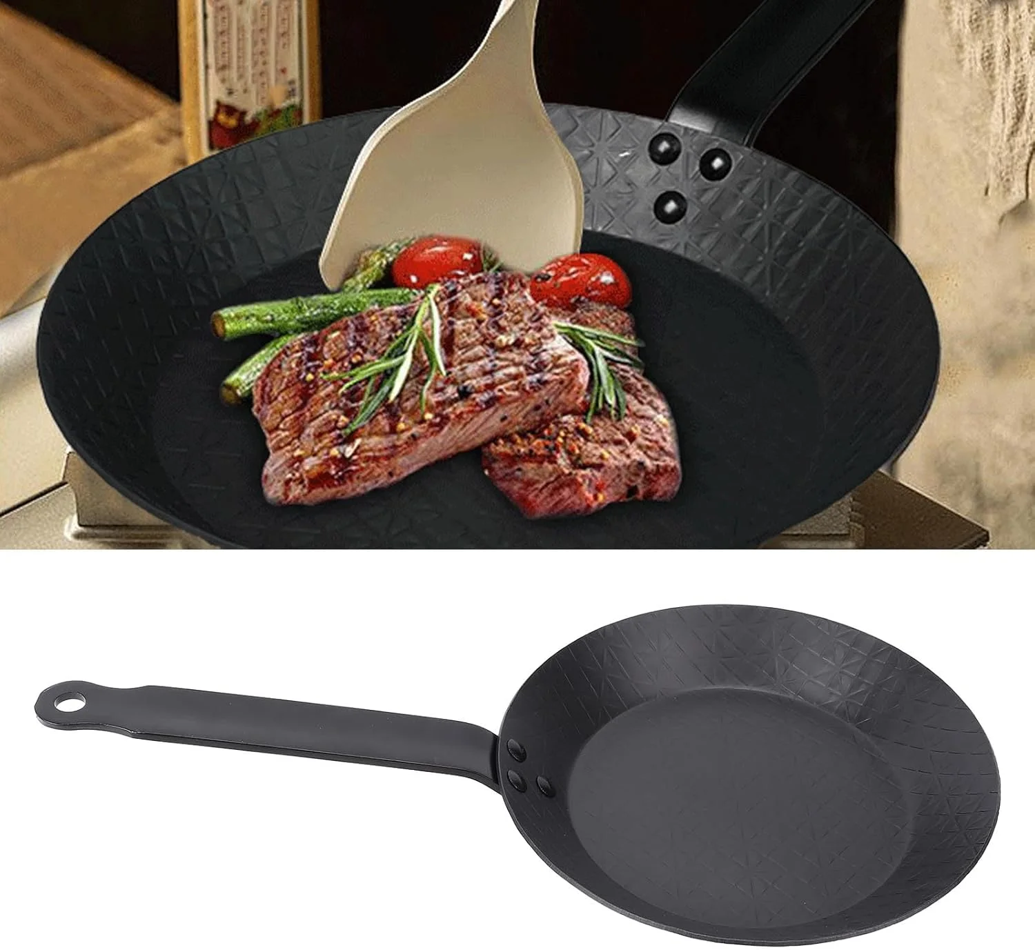 تابه استیک GLOGLOW، تابه چند منظوره قابل حمل و سبک وزن از جنس فولاد کربنی با حرارت یکنواخت، تابه املت نچسب آسان، تابه استیک مناسب برای اجاق گاز و اجاق القایی (S 10x7x4cm)