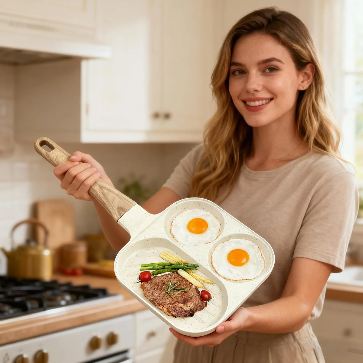 تابه تخم مرغ، تابه پنکیک، تابه نچسب - ظروف پخت و پز 3 قسمتی برای اجاق گاز القایی، برقی، آشپزخانه، رستوران، املت، پنکیک، همبرگر، بیکن تابه تخم مرغ، تابه پنکیک، تابه نچسب - ظروف پخت و پز 3 قسمتی برای اجاق گاز القایی، برقی، آشپزخانه، رستوران، املت، پنکیک، همبرگر، بیکن