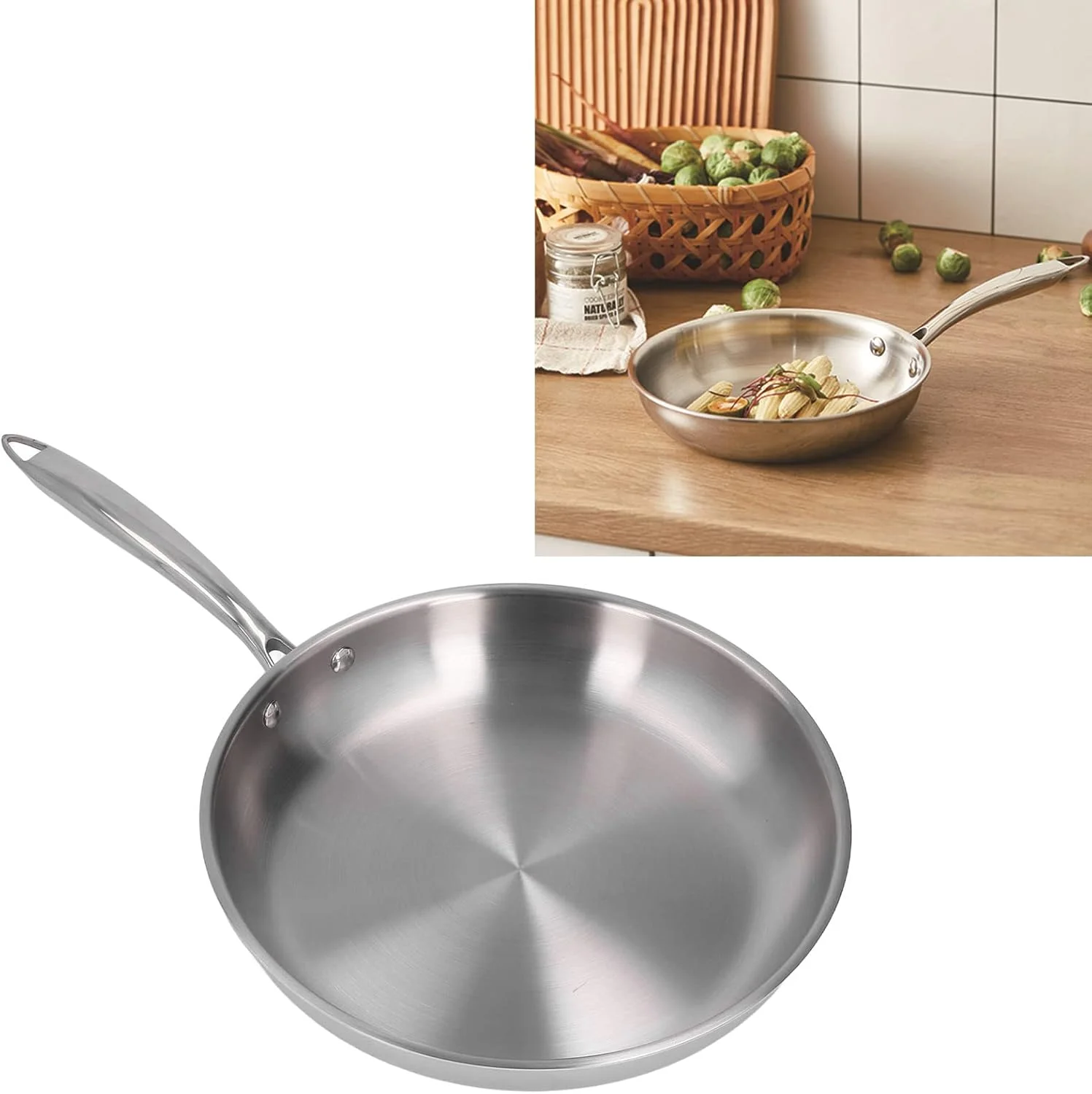 تابه استیل ضد زنگ DNEI، ضخیم، بدون پوشش، با کاربرد گسترده، تابه استیل ضد زنگ 3 لایه (30 سانتی متر) تابه استیل ضد زنگ DNEI، ضخیم، بدون پوشش، با کاربرد گسترده، تابه استیل ضد زنگ 3 لایه (30 سانتی متر)