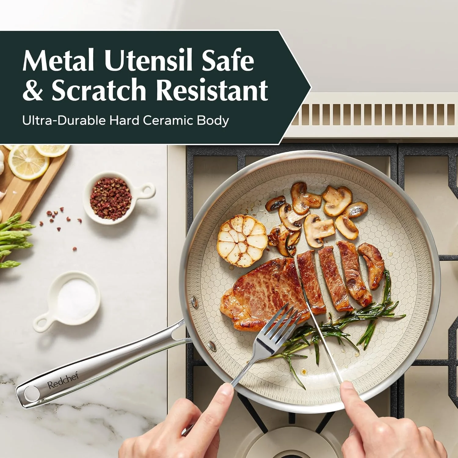 ست ماهیتابه نچسب هیبریدی Redchef، سایز 24 و 28 سانتی متر، مجموعه 2 عددی، ماهیتابه سرامیکی استیل سه لایه با دسته خنک، غیر سمی، قابل شستشو در ماشین ظرفشویی، سازگار با تمام اجاق گازها (بژ) ست ماهیتابه نچسب هیبریدی Redchef، سایز 24 و 28 سانتی متر، مجموعه 2 عددی، ماهیتابه سرامیکی استیل سه لایه با دسته خنک، غیر سمی، قابل شستشو در ماشین ظرفشویی، سازگار با تمام اجاق گازها (بژ)