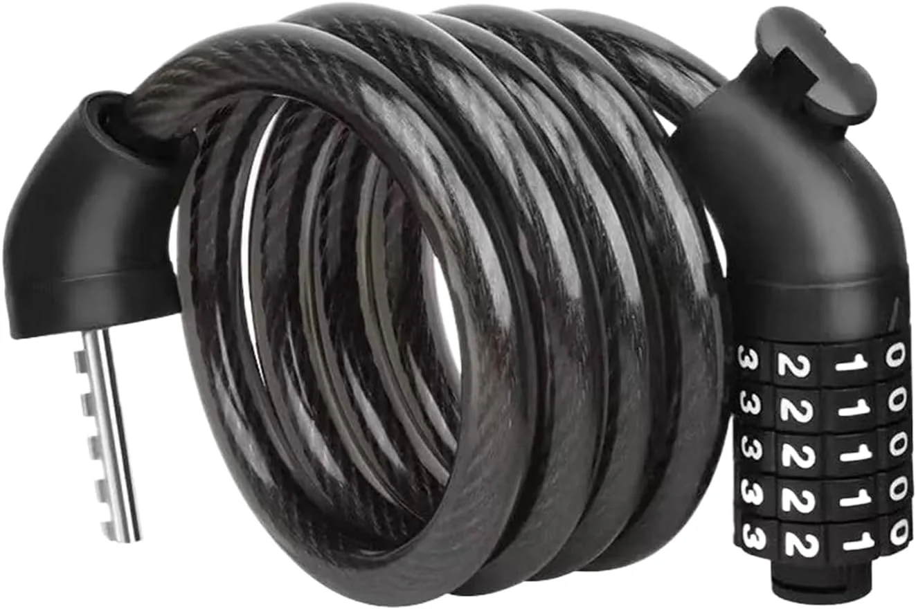 قفل دوچرخه | قفل اسکوتر برقی 1.1 متری | قفل امنیتی 5 رقمی جمع و جور برای تجهیزات مدرسه، مسافرت های شهری، کمپینگ، دوچرخه سواری و اسکوتر