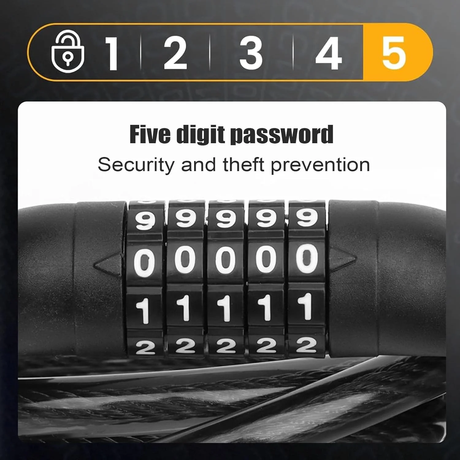 قفل دوچرخه | قفل اسکوتر برقی 1.1 متری | قفل امنیتی 5 رقمی جمع و جور برای تجهیزات مدرسه، مسافرت های شهری، کمپینگ، دوچرخه سواری و اسکوتر