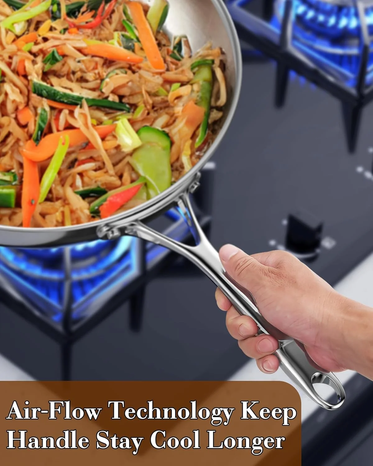 تابه استیل ضد زنگ Cooks Standard، تابه وک چند لایه 10 اینچی، تابه آشپزی نقره ای