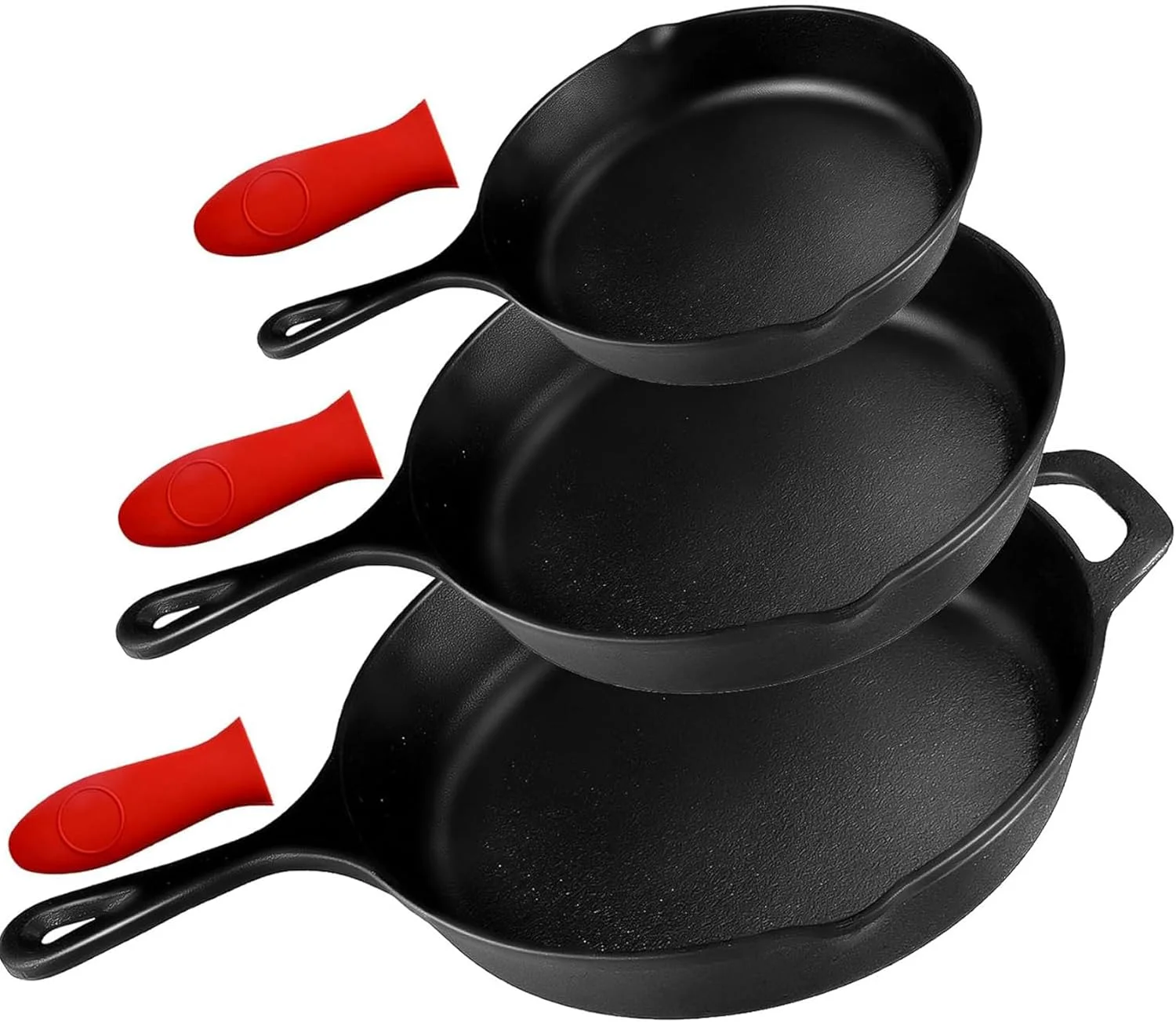 ست 3 تایی تابه چدنی، تابه های سرخ کردنی از قبل روغن کاری شده برای استفاده در فر، اجاق گاز، گریل، استفاده در فضای داخلی و خارجی 15 20 25 سانتی متر مشکی