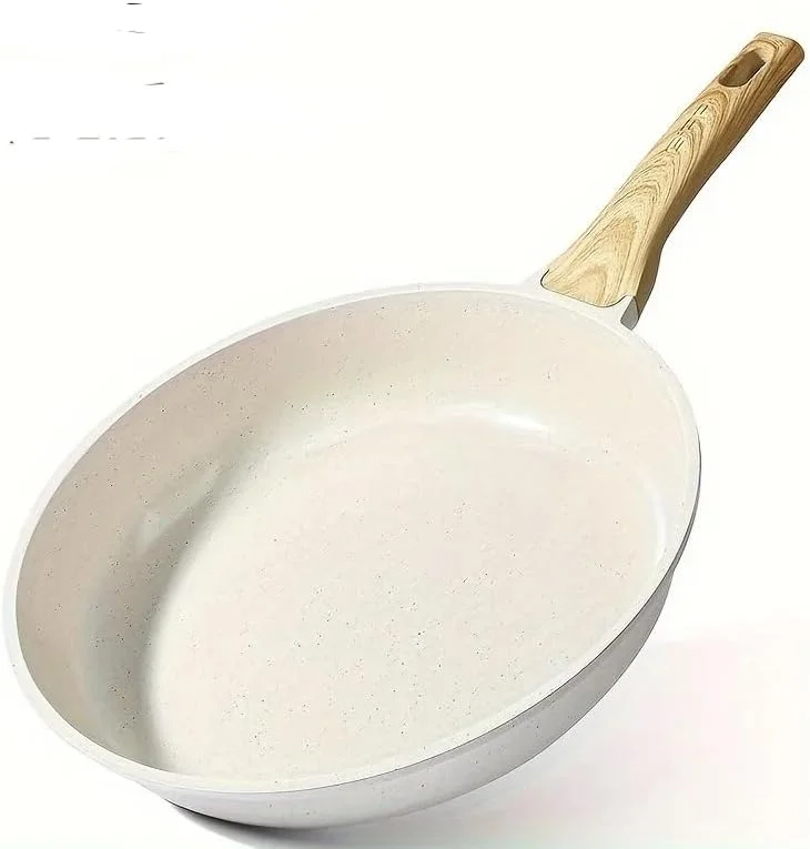 تابه سرخ کن با درب شیشه ای، پوشش تابه سرخ کن عمیق 26 سانتی متری، دسته طرح چوب، تابه سازگار با القایی برای پخت و پز، سالم و بدون PFOA، قابل شستشو در ماشین ظرفشویی