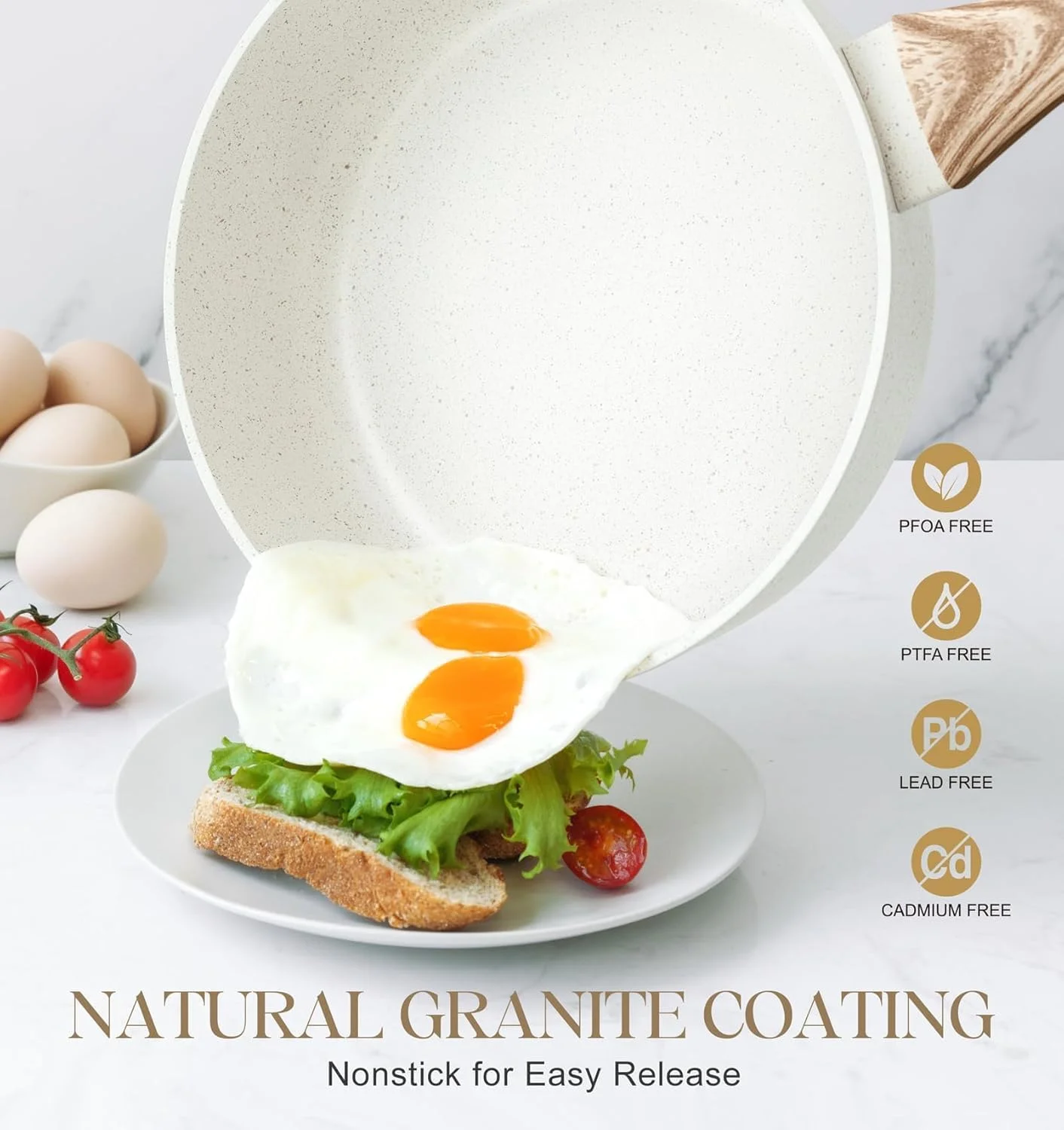 تابه سرخ کن با درب شیشه ای، پوشش تابه سرخ کن عمیق 26 سانتی متری، دسته طرح چوب، تابه سازگار با القایی برای پخت و پز، سالم و بدون PFOA، قابل شستشو در ماشین ظرفشویی