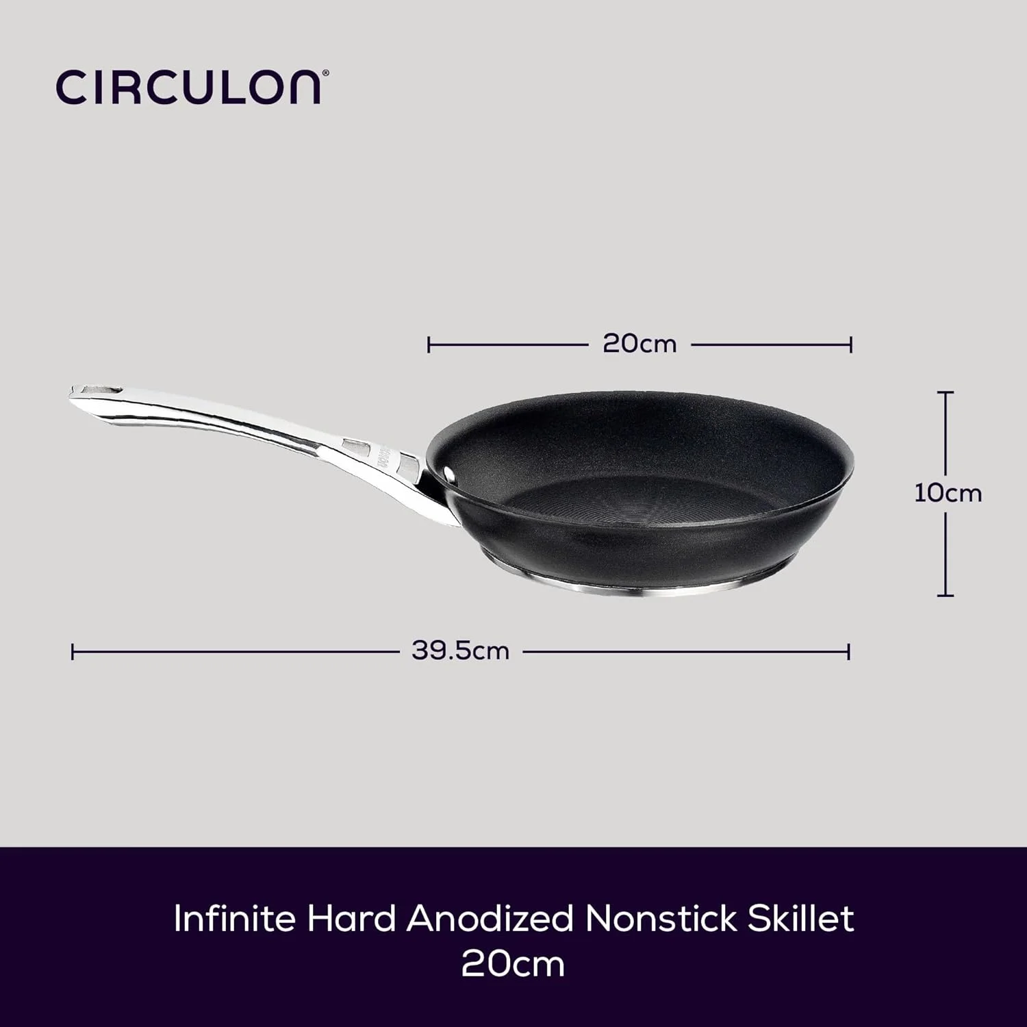 Circulon Infinite Non Stick Frying Pan Induction with Stainless Steel Handles, Oven & Dishwasher Safe Skillet, Durable Cookware, Black 20cm - 80675