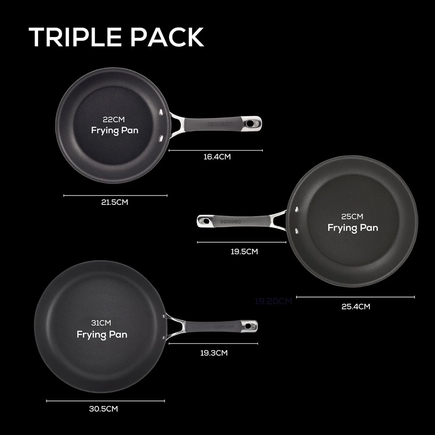 ست تابه نچسب هارد آنودایز شده سیرکولون مدل Radiance 83912 - سایز 8.5 اینچ، 10 اینچ و 12.25 اینچ، خاکستری