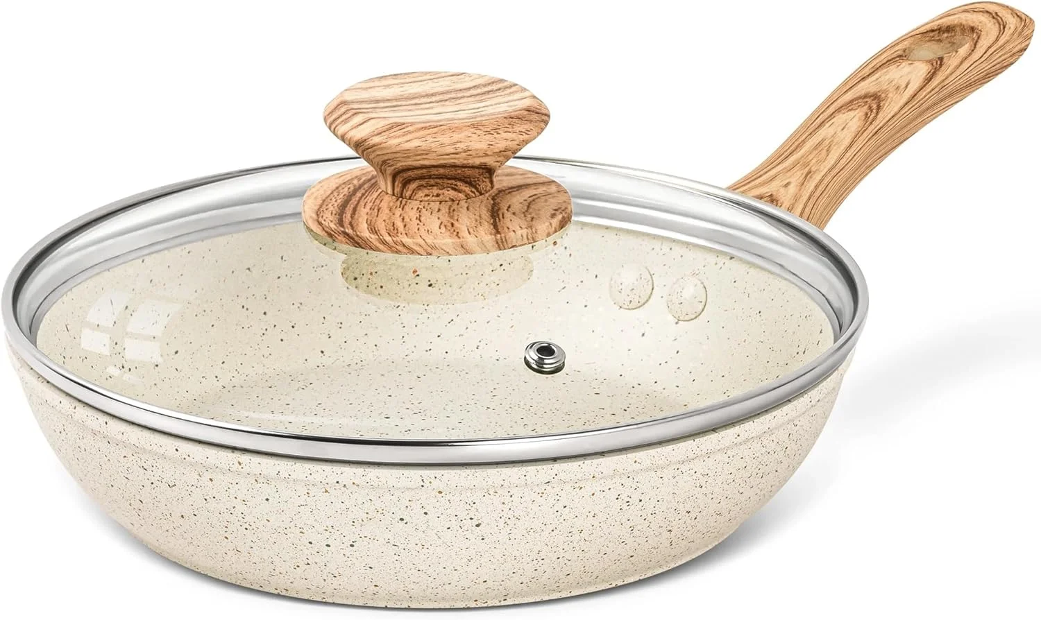 تابه سرخ کن با درب شیشه ای، پوشش تابه سرخ کن عمیق 26 سانتی متری، دسته طرح چوب، تابه سازگار با القایی برای پخت و پز، سالم و بدون PFOA، قابل شستشو در ماشین ظرفشویی
