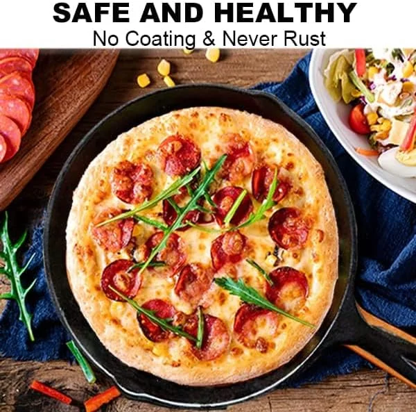 تابه چدنی از قبل روغن‌کاری شده: تابه سرخ‌کردنی چدنی روغن‌کاری شده ارتقا یافته با دسته‌ها - تابه ظروف پخت و پز ممتاز - ظروف پخت و پز گریل ایمن برای استفاده در داخل و خارج از منزل (26 سانتی‌متر، مشکی)