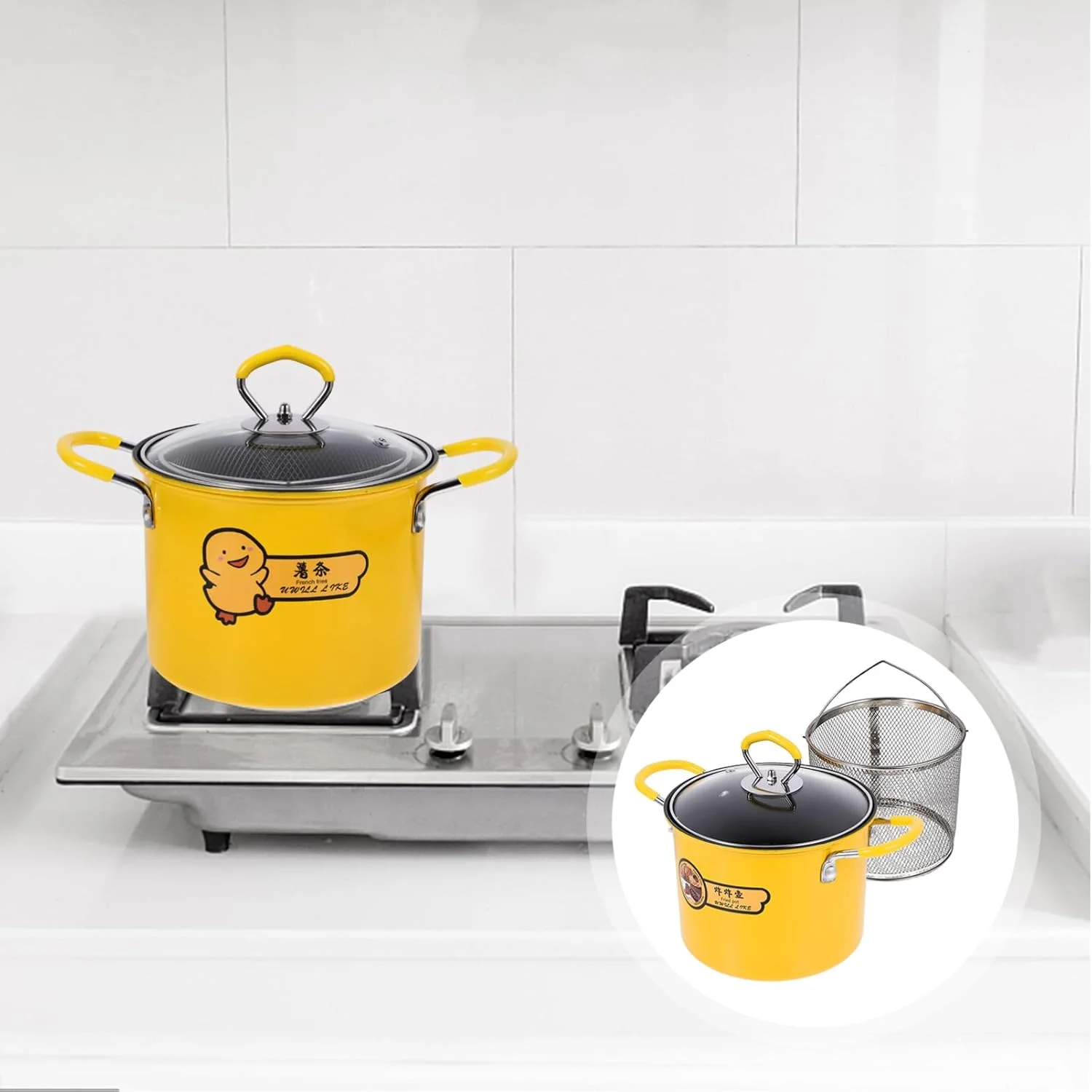 ست سرخ کن COLLBATH شامل 1 عدد سرخ کن با صافی، تابه گریل، تابه نچسب، ووک، تابه تخت، سبد سرخ کردنی، قابلمه سرخ کردنی آشپزخانه، قابلمه استیل، اجاق گاز القایی، شیشه خانگی