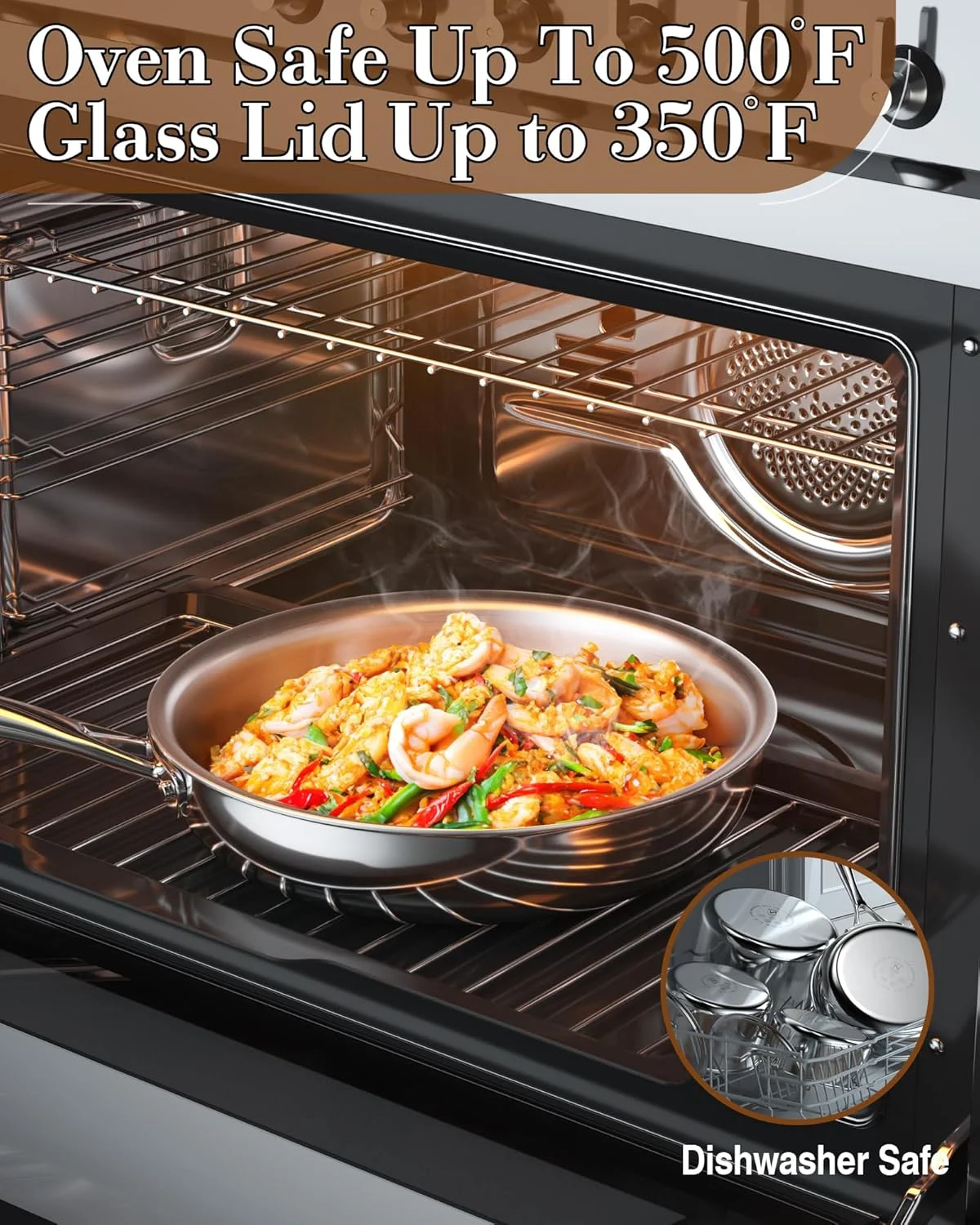 Cook N Home Stainless Steel Saute Fry Pan 10-inch, Tri-Ply all Clad 18/10 Stainless Steel Skillet Frying Pan, Dishwasher Safe, Silver