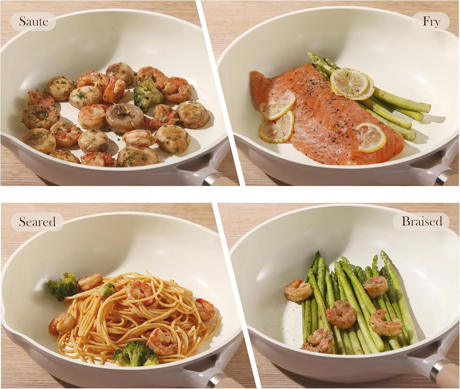 تابه سرامیکی 10 اینچی CAROTE، تابه نچسب، تابه آشپزی سالم و فاقد PFOA/PFAS، سازگار با اجاق های القایی، رنگ بژ