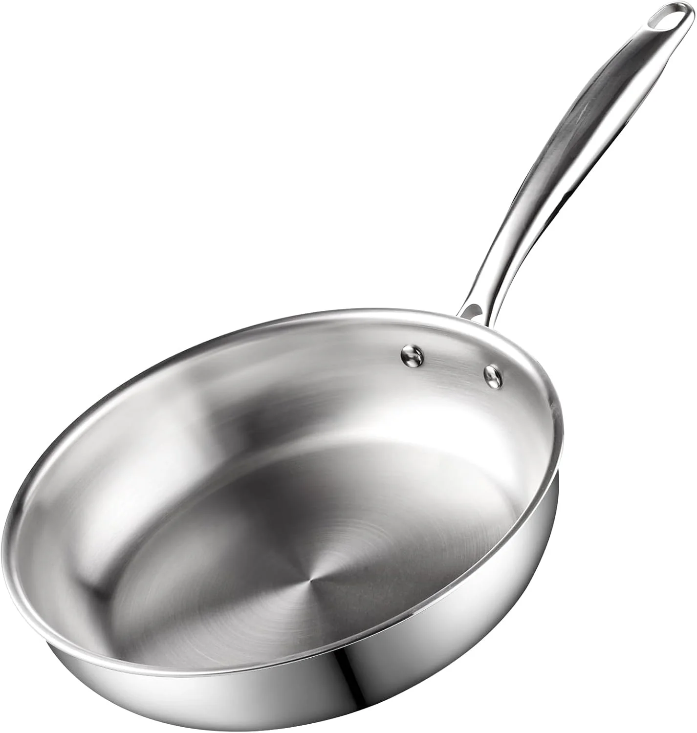 Cook N Home Stainless Steel Saute Fry Pan 10-inch, Tri-Ply all Clad 18/10 Stainless Steel Skillet Frying Pan, Dishwasher Safe, Silver
