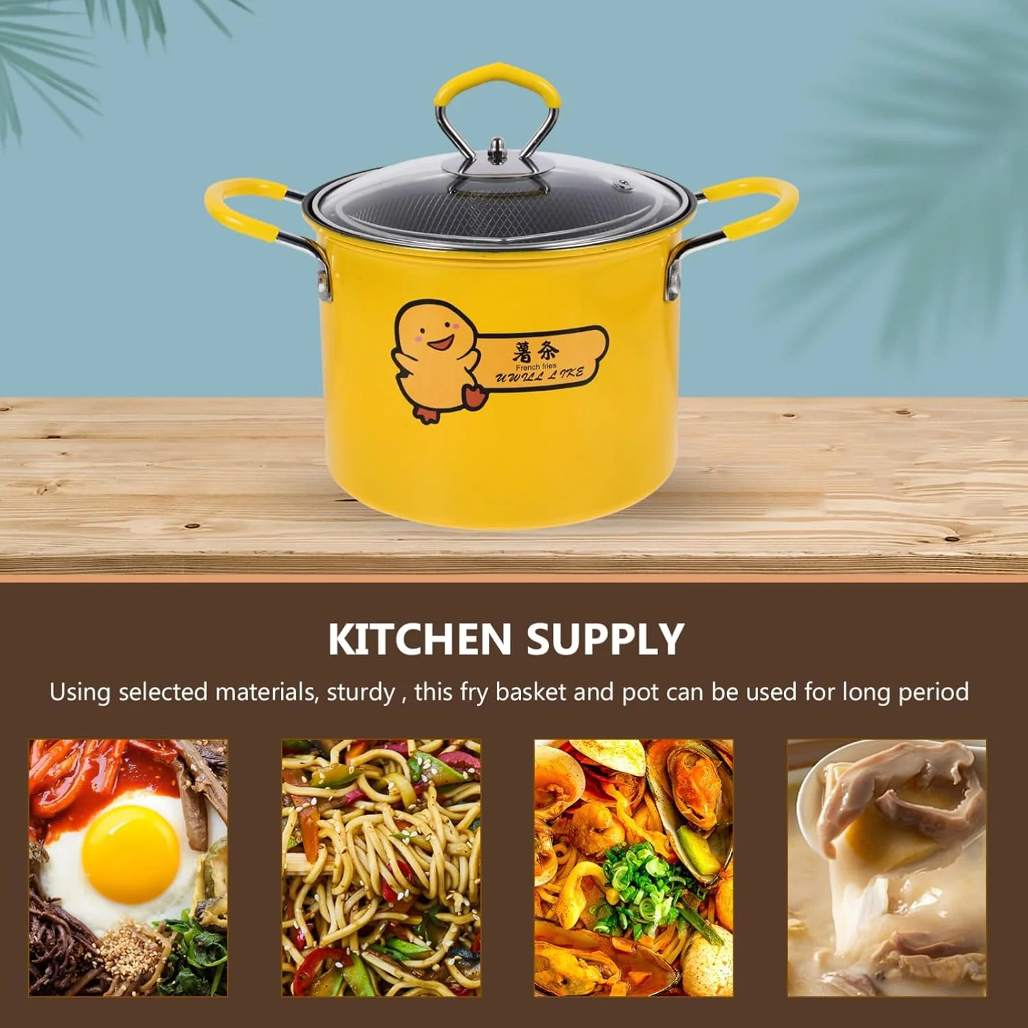 ست سرخ کن COLLBATH شامل 1 عدد سرخ کن با صافی، تابه گریل، تابه نچسب، ووک، تابه تخت، سبد سرخ کردنی، قابلمه سرخ کردنی آشپزخانه، قابلمه استیل، اجاق گاز القایی، شیشه خانگی