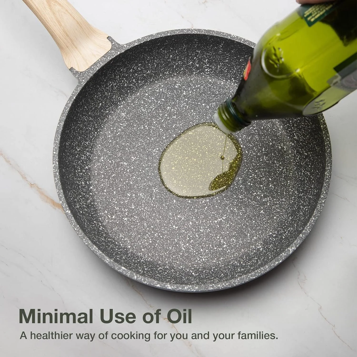 تابه نچسب CAROTE، تابه گرانیتی با درب شیشه ای، تابه تخم مرغ و املت، تابه سنگی آشپزی، فاقد PFOA (گرانیت کلاسیک، 10 اینچ)