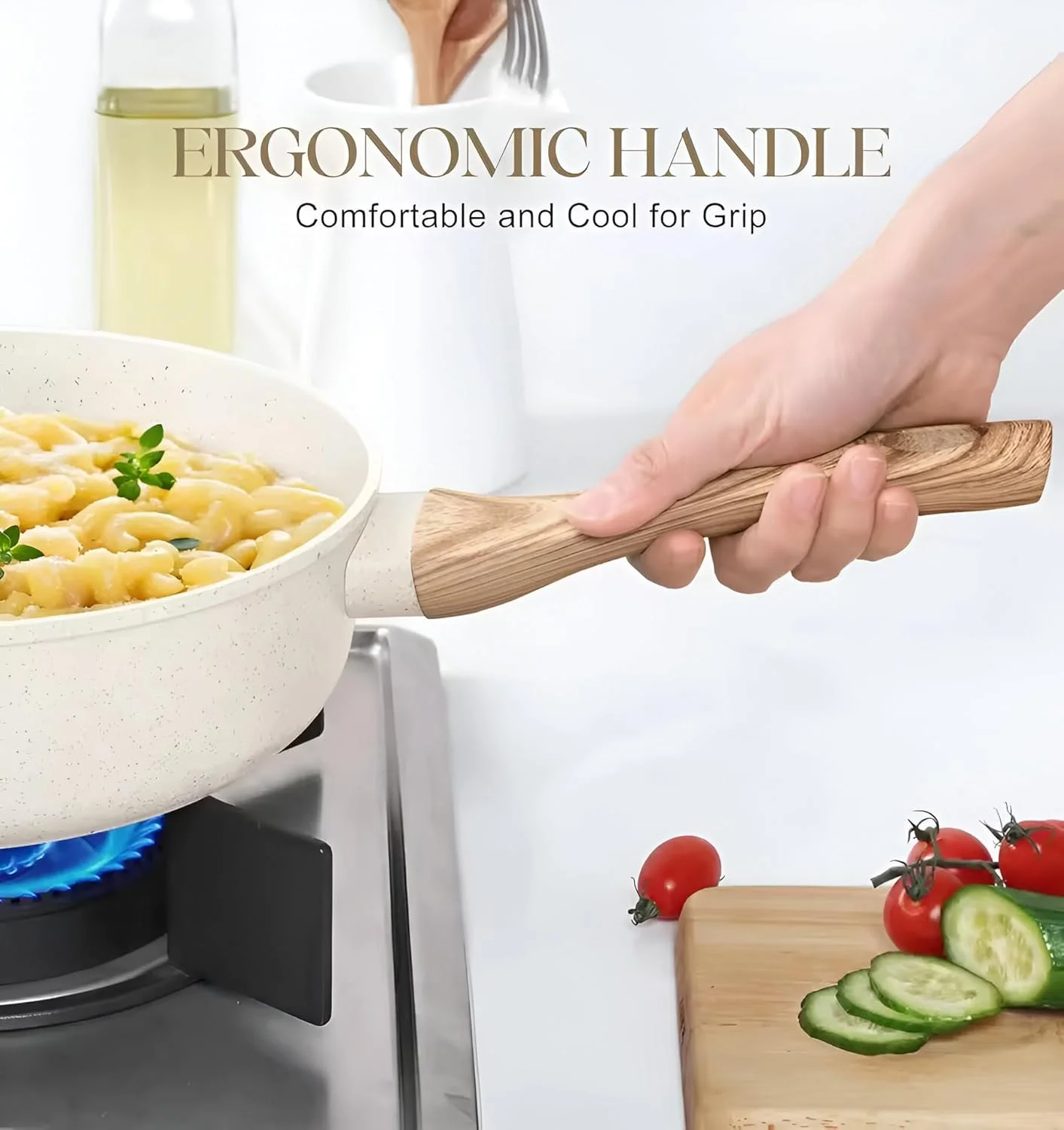 تابه سرخ کن با درب شیشه ای، پوشش تابه سرخ کن عمیق 26 سانتی متری، دسته طرح چوب، تابه سازگار با القایی برای پخت و پز، سالم و بدون PFOA، قابل شستشو در ماشین ظرفشویی