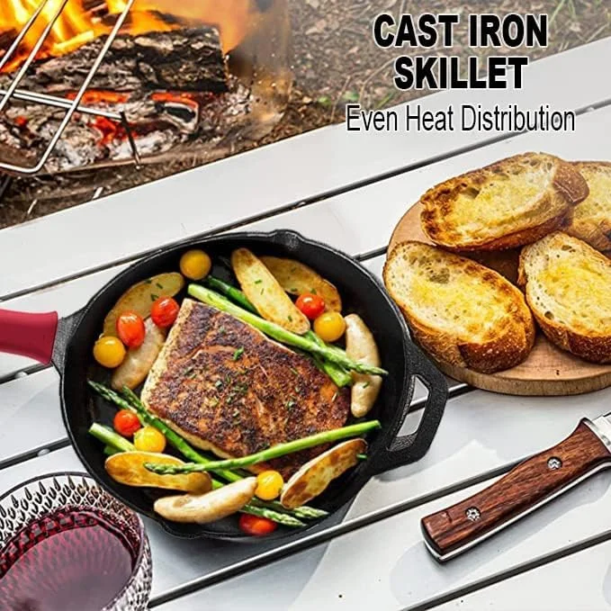 تابه چدنی از قبل روغن‌کاری شده: تابه سرخ‌کردنی چدنی روغن‌کاری شده ارتقا یافته با دسته‌ها - تابه ظروف پخت و پز ممتاز - ظروف پخت و پز گریل ایمن برای استفاده در داخل و خارج از منزل (26 سانتی‌متر، مشکی)