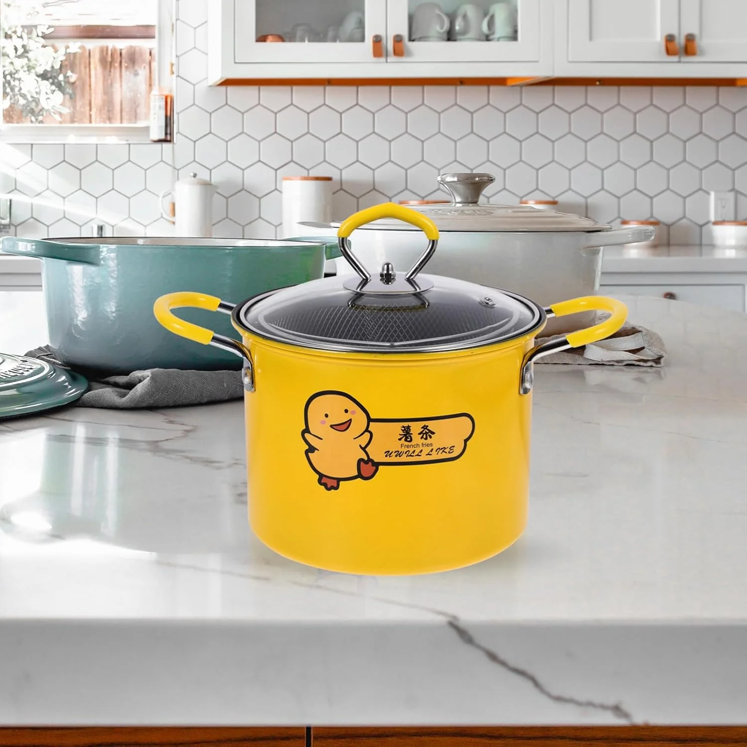 ست سرخ کن COLLBATH شامل 1 عدد سرخ کن با صافی، تابه گریل، تابه نچسب، ووک، تابه تخت، سبد سرخ کردنی، قابلمه سرخ کردنی آشپزخانه، قابلمه استیل، اجاق گاز القایی، شیشه خانگی