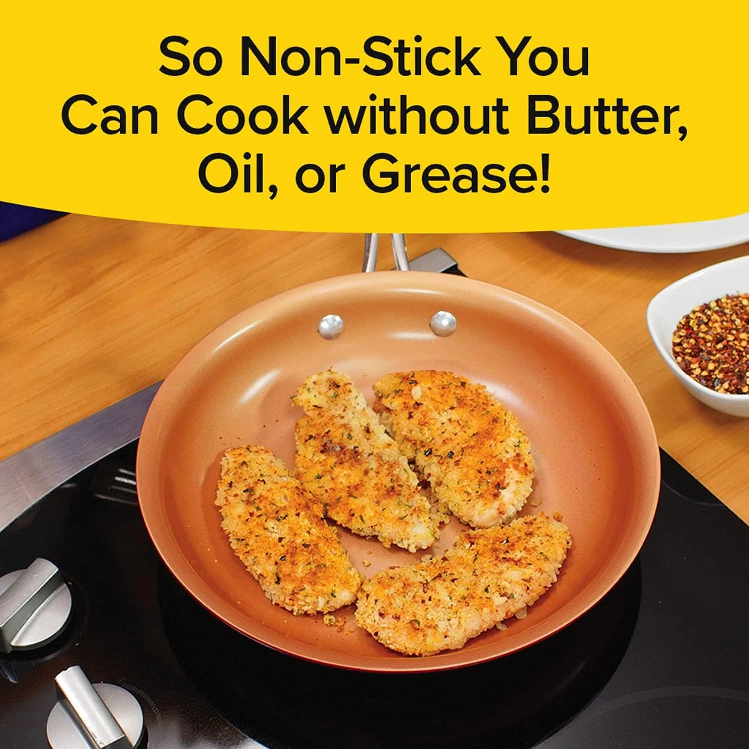 تابه سرامیکی مسی 10 اینچی BulbHead Red Copper، تابه سرخ کن نچسب با روکش مسی مقاوم در برابر خراش، بدون PFOA و PTFE، مقاوم در برابر حرارت از اجاق گاز تا فر تا دمای 500 درجه