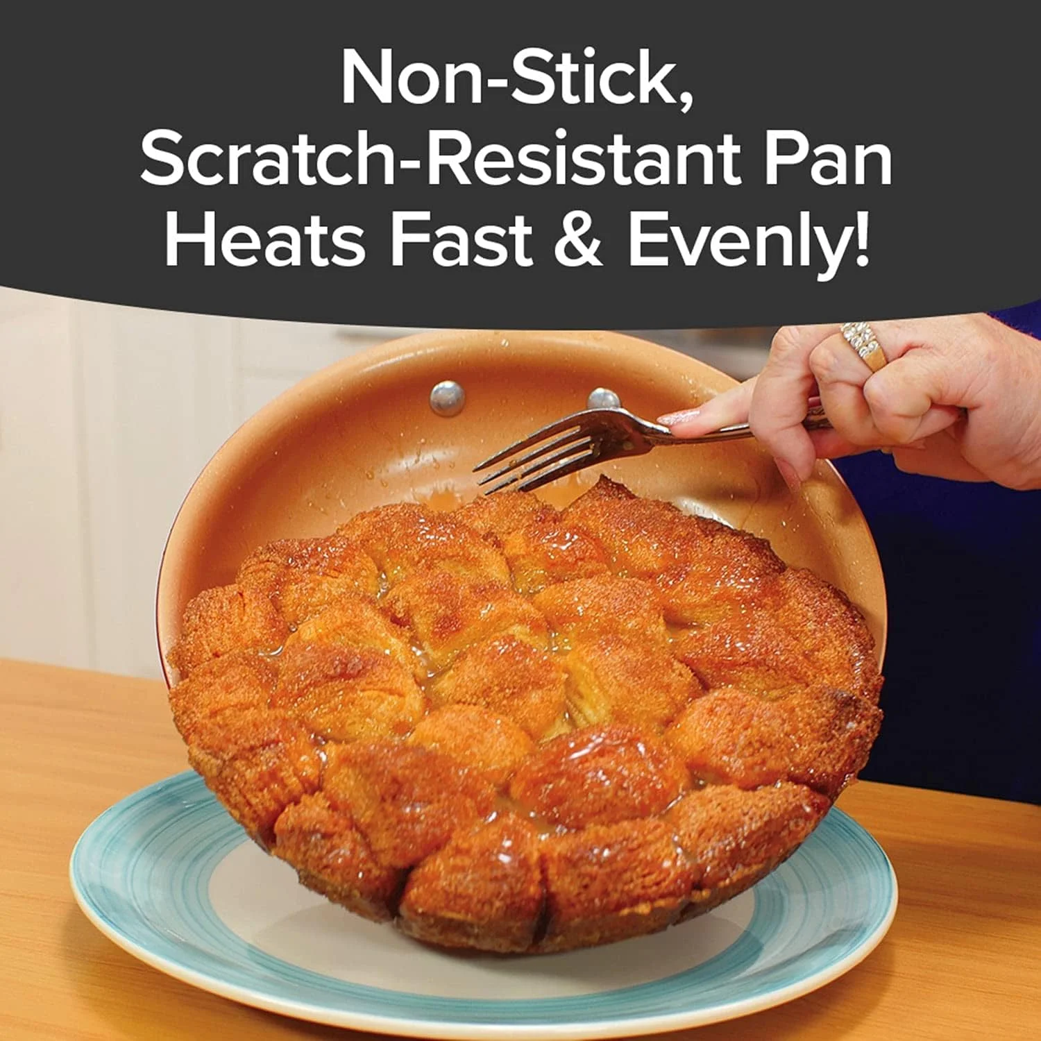 تابه سرامیکی مسی 10 اینچی BulbHead Red Copper، تابه سرخ کن نچسب با روکش مسی مقاوم در برابر خراش، بدون PFOA و PTFE، مقاوم در برابر حرارت از اجاق گاز تا فر تا دمای 500 درجه