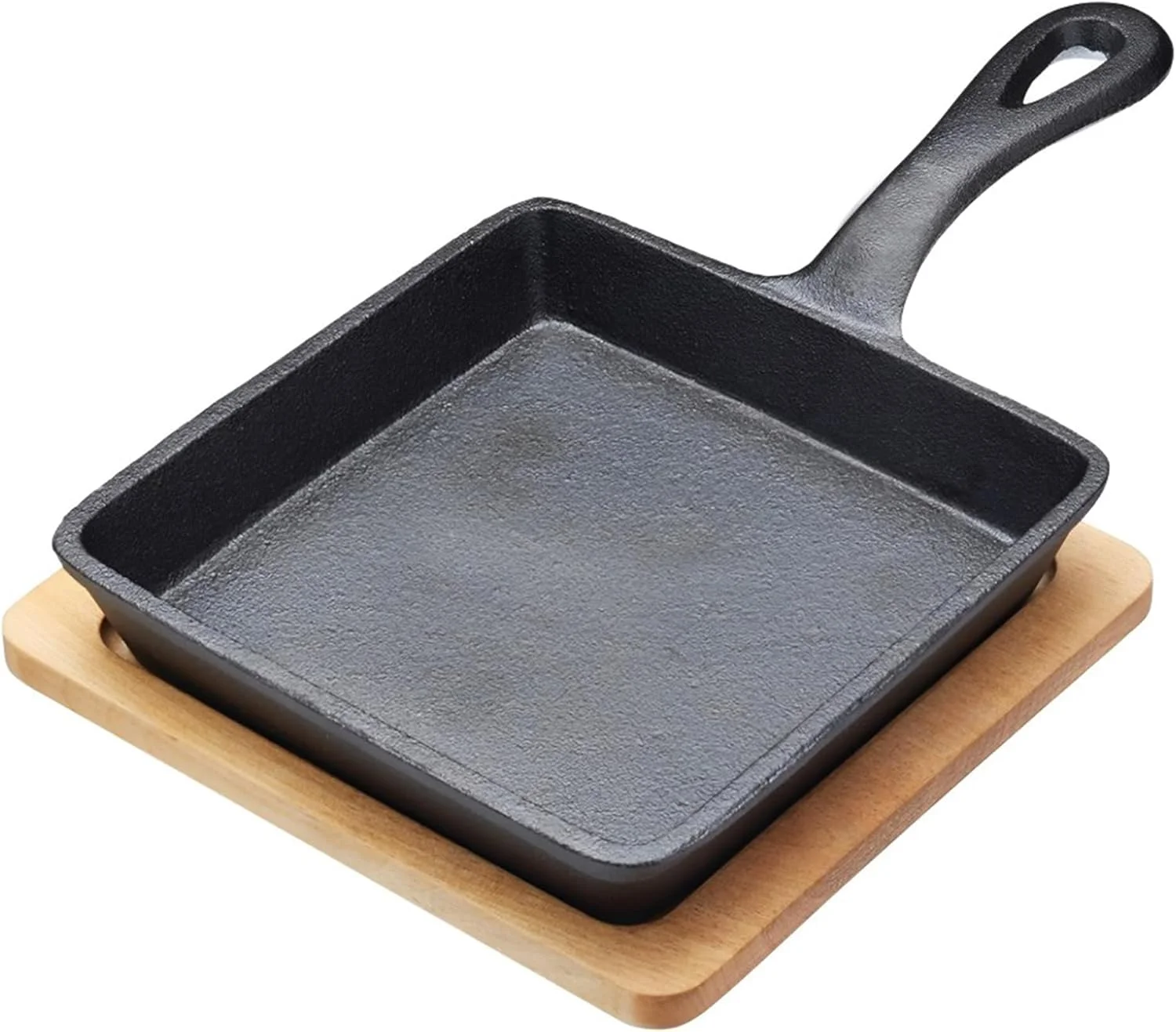 تابه کوچک چدنی مربعی بلک استون مدل BC14151 به همراه صفحه چوبی سیزلر، 13 سانتی متر - ایده آل برای سیزلینگ، گریل کردن و سرو