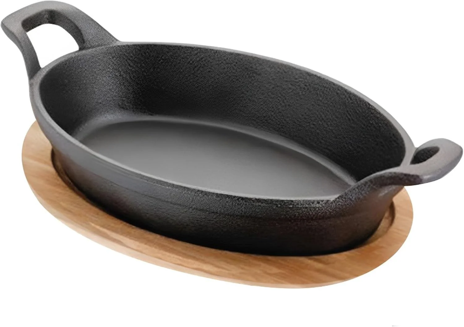Blackstone Cast Iron Mini Oval Skillet with Wooden Sizzler Plate, 18cm - Ideal for Sizzling, Grilling, and Serving BC14159