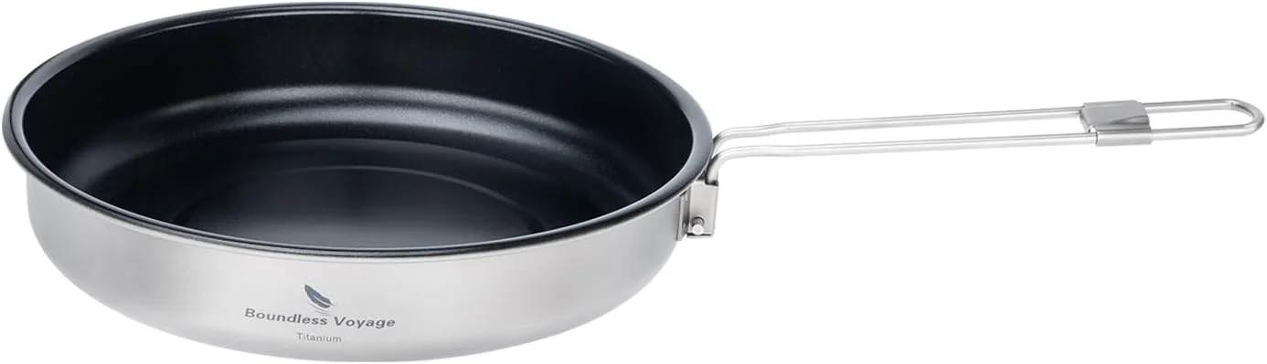 Boundless Voyage 1L Titanium Nonstick Camping Frying Pan for Gas Stove Ultralight Camp Cookware Skillet Pan for Cooking Egg Steak, Dishwasher Safe 7.4in-Ti2069C