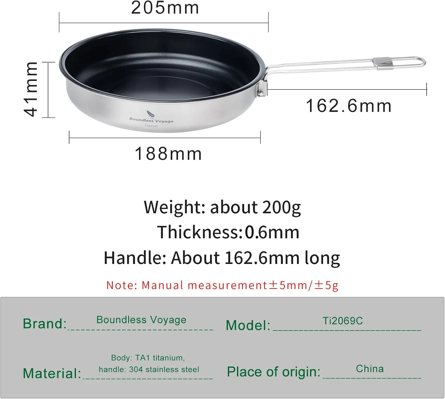 Boundless Voyage 1L Titanium Nonstick Camping Frying Pan for Gas Stove Ultralight Camp Cookware Skillet Pan for Cooking Egg Steak, Dishwasher Safe 7.4in-Ti2069C Boundless Voyage 1L Titanium Nonstick Camping Frying Pan for Gas Stove Ultralight Camp Cookware Skillet Pan for Cooking Egg Steak, Dishwasher Safe 7.4in-Ti2069C
