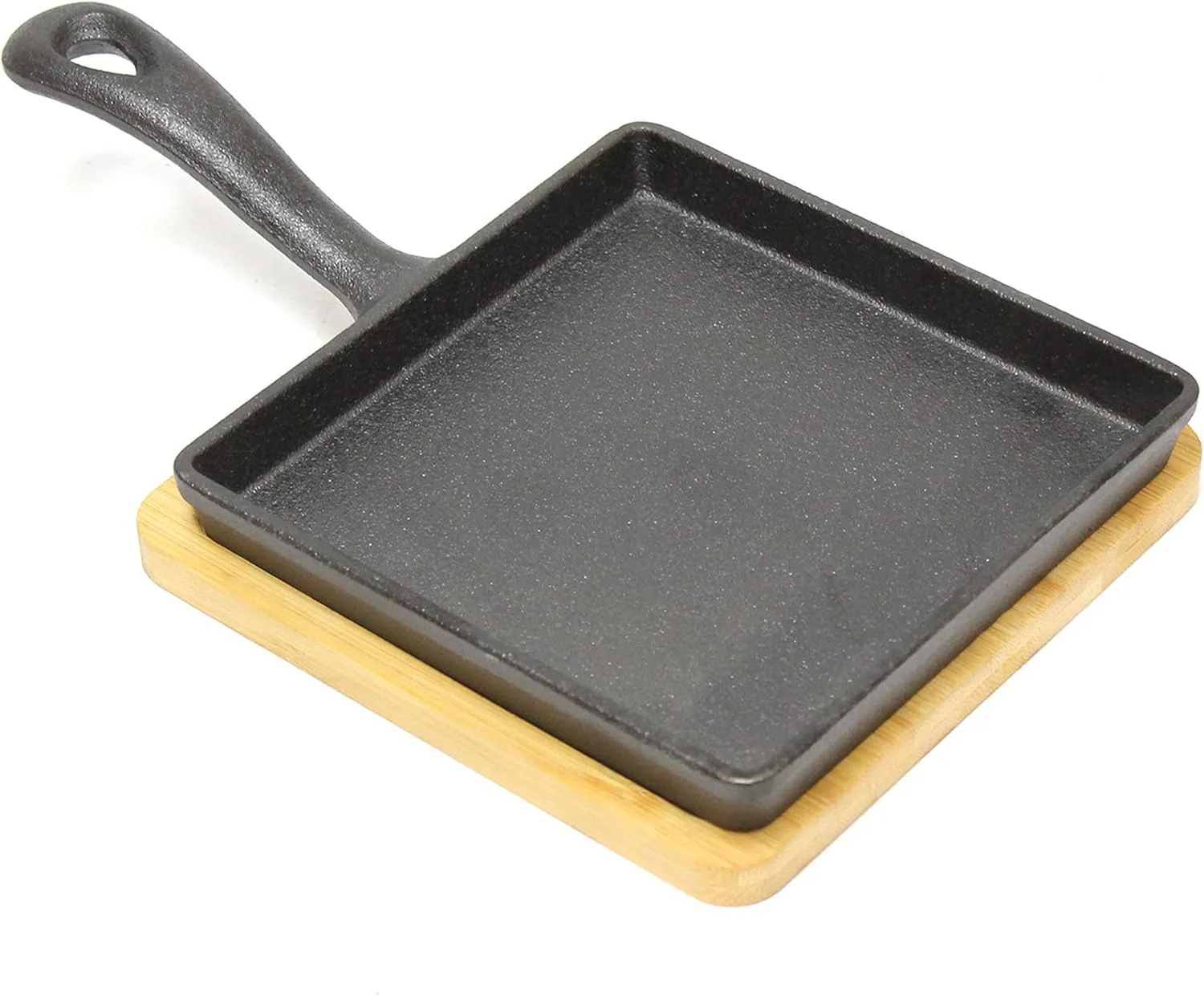 تابه کوچک چدنی مربعی بلک استون مدل BC14151 به همراه صفحه چوبی سیزلر، 13 سانتی متر - ایده آل برای سیزلینگ، گریل کردن و سرو