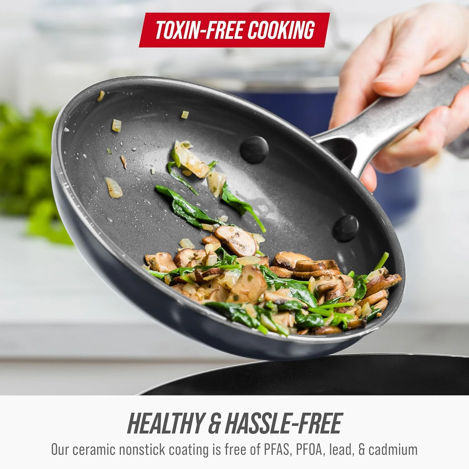 تابه نچسب سرامیکی با روکش الماس آبی Diamond، سایز 8 اینچ، بدون PFAS، قابل شستشو در ماشین ظرفشویی، قابل استفاده در فر، خاکستری تابه نچسب سرامیکی با روکش الماس آبی Diamond، سایز 8 اینچ، بدون PFAS، قابل شستشو در ماشین ظرفشویی، قابل استفاده در فر، خاکستری