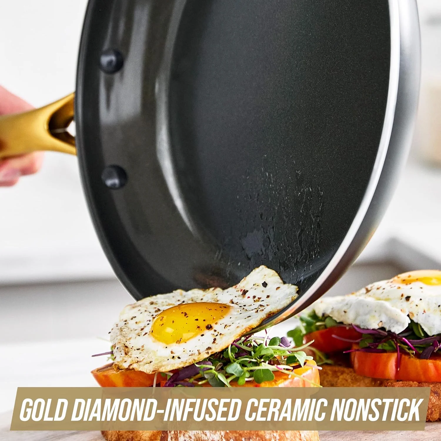 تابه سرخ کن ۱۰ اینچی Blue Diamond Gold، سرامیکی نچسب، بدون PFOA، مناسب برای اجاق های القایی، مشکی