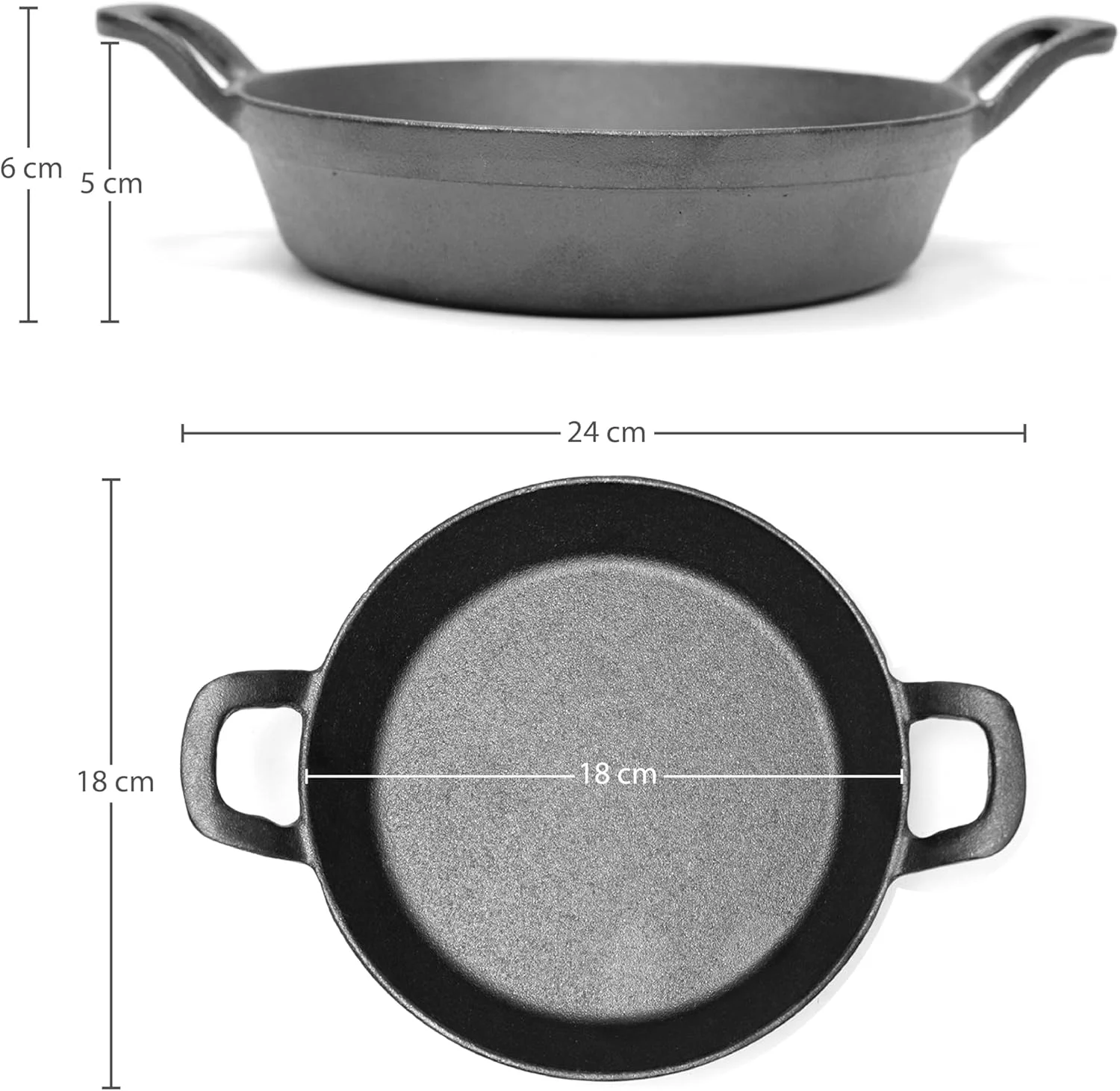 تابه گرد چدنی کوچک BLACKSTONE با صفحه چوبی، 18 سانتی متر - ایده آل برای تفت دادن، گریل کردن و سرو غذا مدل BC14156