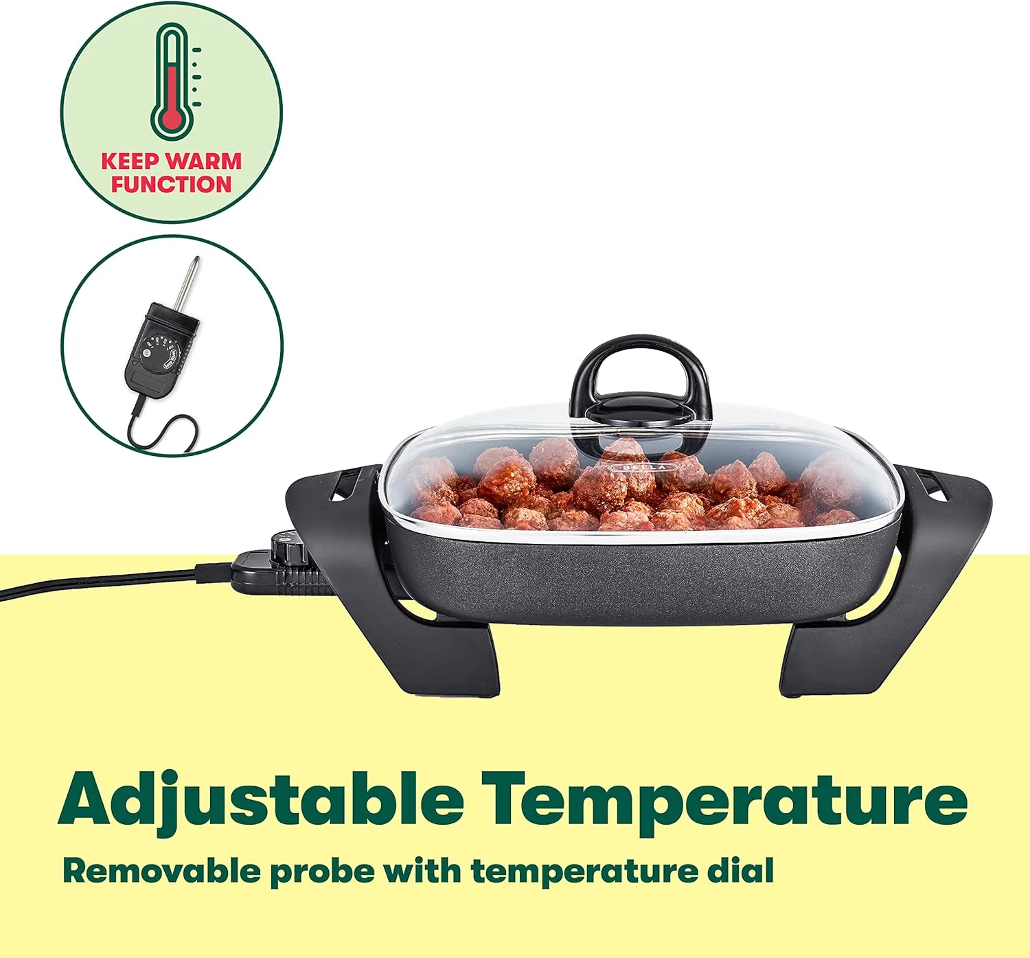 تابه برقی 30 در 30 سانتی متری BELLA با پوشش نچسب و فاقد BPA تابه برقی 30 در 30 سانتی متری BELLA با پوشش نچسب و فاقد BPA